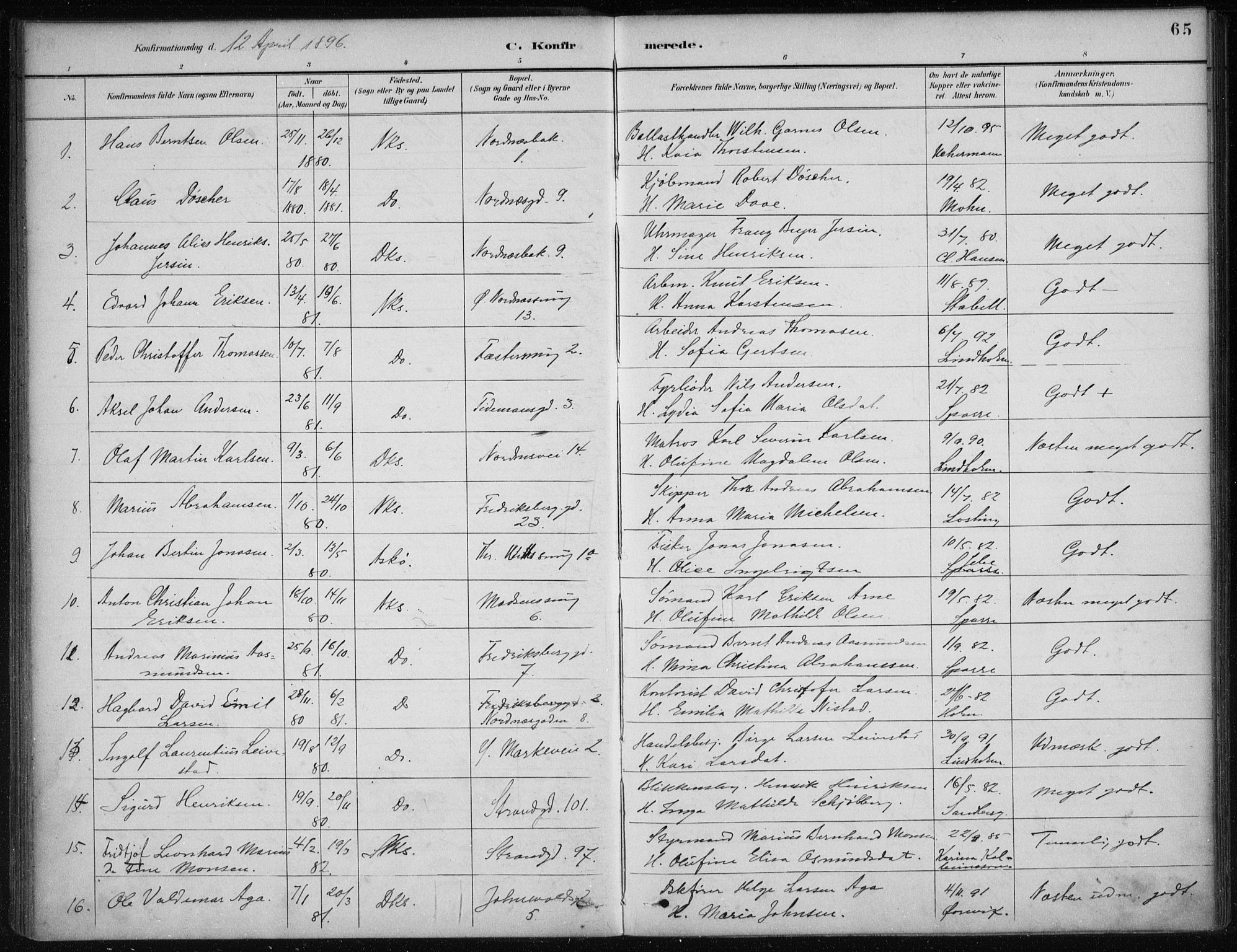Nykirken Sokneprestembete, AV/SAB-A-77101/H/Haa/L0027: Ministerialbok nr. C 6, 1886-1913, s. 65
