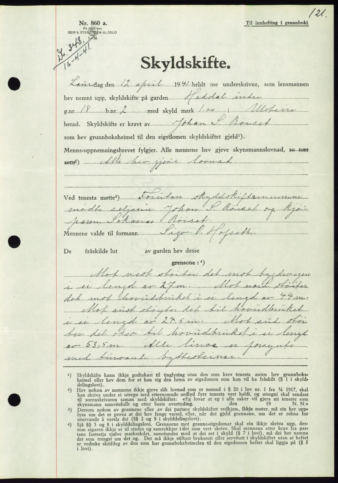 Søre Sunnmøre sorenskriveri, AV/SAT-A-4122/1/2/2C/L0071: Pantebok nr. 65, 1941-1941, Dagboknr: 348/1941