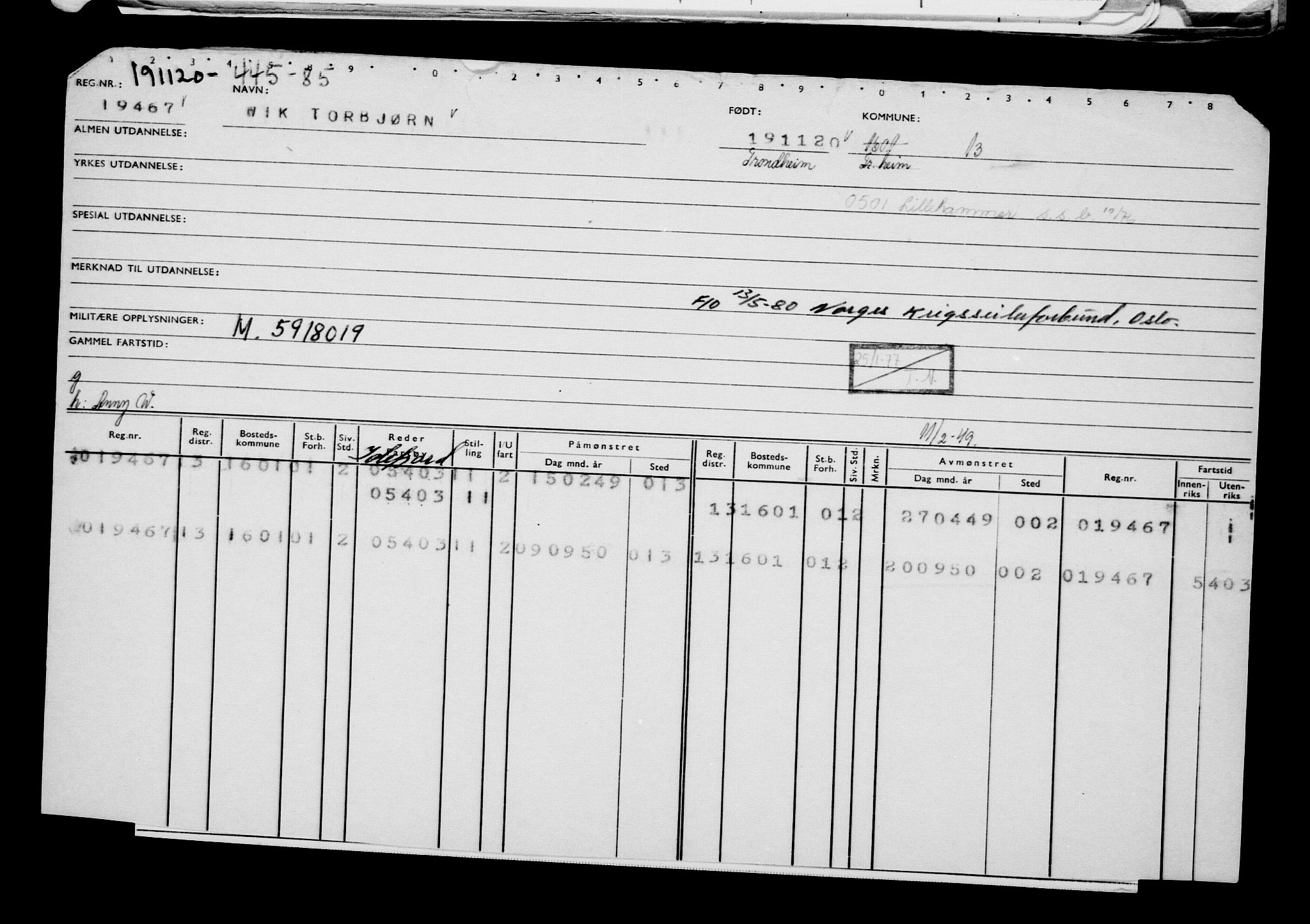 Direktoratet for sjømenn, AV/RA-S-3545/G/Gb/L0187: Hovedkort, 1920, s. 422