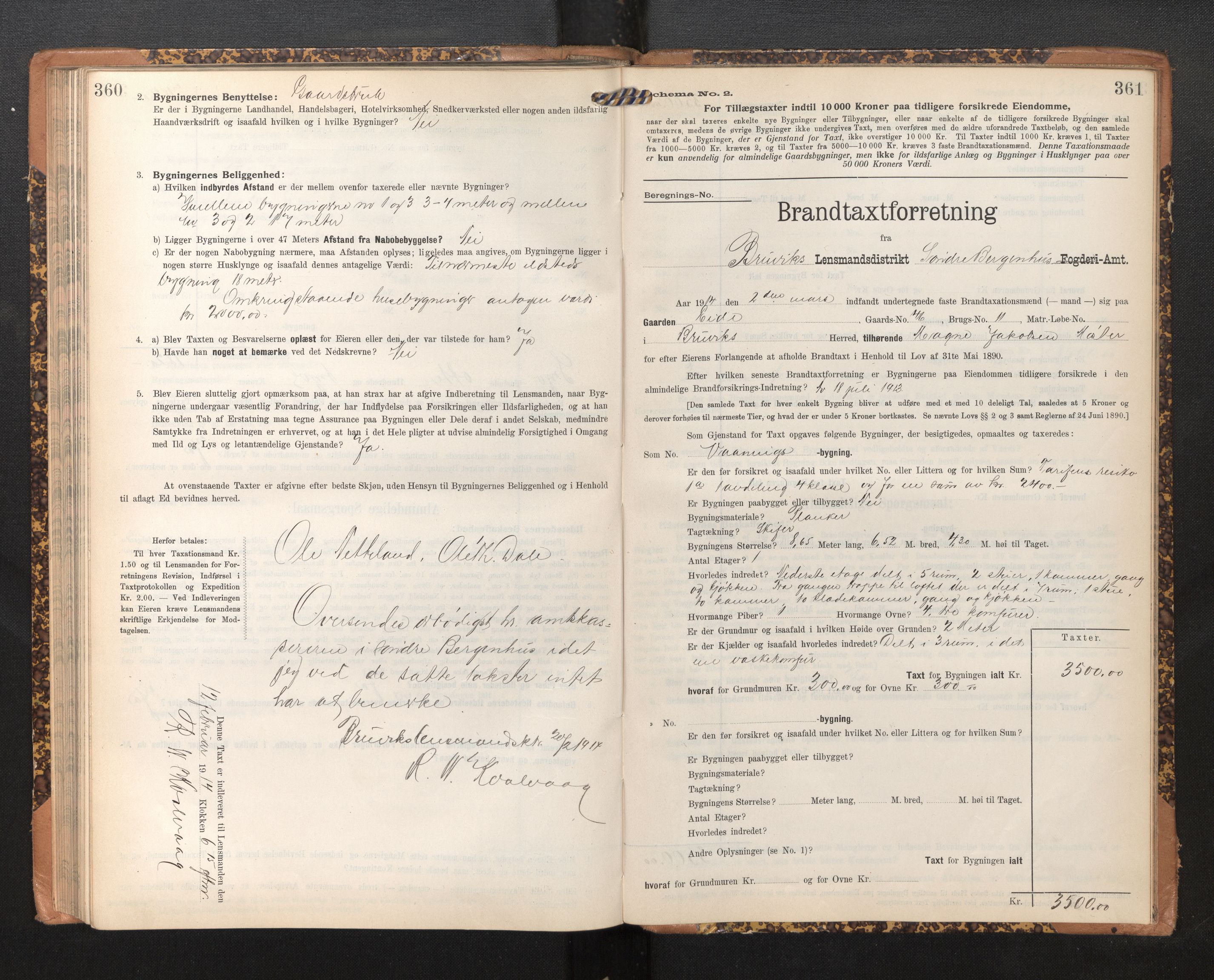 Lensmannen i Bruvik, AV/SAB-A-31301/0012/L0007: Branntakstprotokoll, skjematakst, 1906-1918, s. 360-361