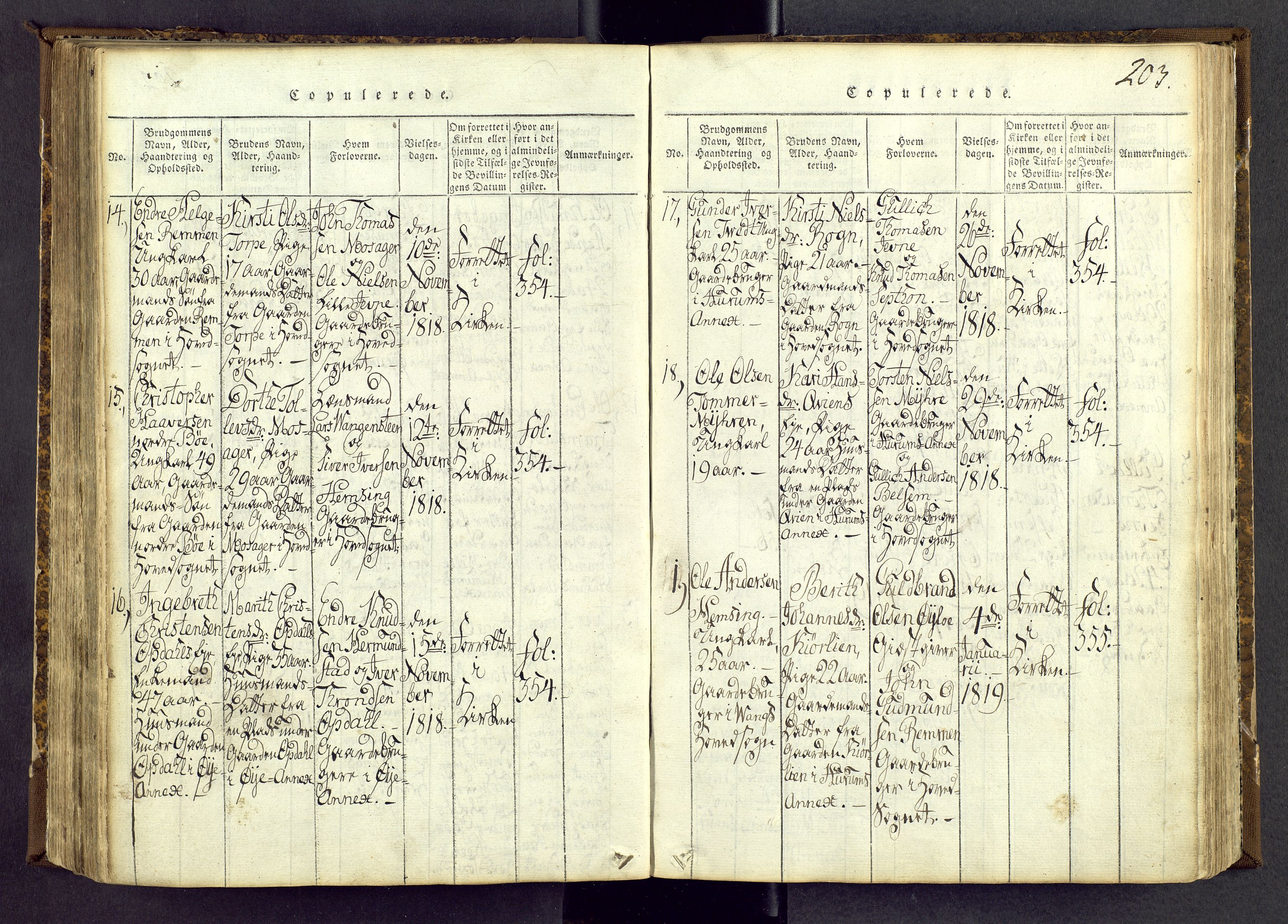 Vang prestekontor, Valdres, AV/SAH-PREST-140/H/Ha/L0004: Ministerialbok nr. 4, 1814-1831, s. 203