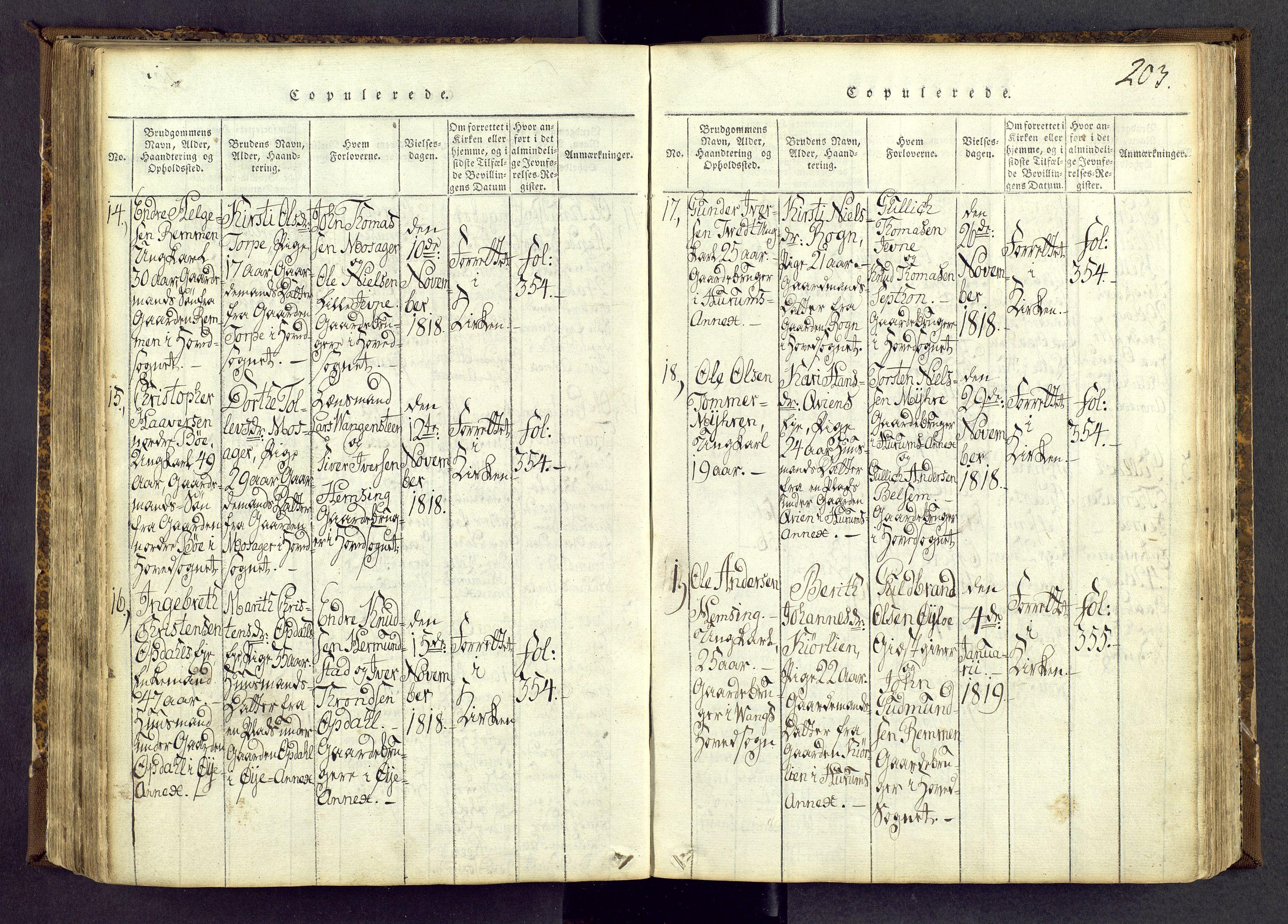 Vang prestekontor, Valdres, SAH/PREST-140/H/Ha/L0004: Ministerialbok nr. 4, 1814-1831, s. 203