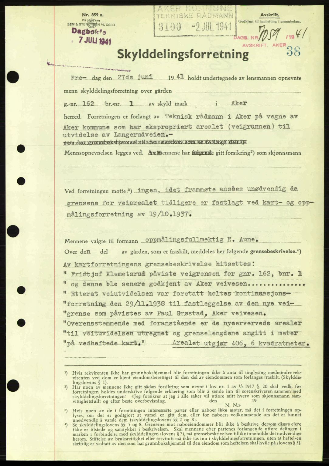 Aker herredsskriveri, SAO/A-10896/G/Gb/Gba/Gbab/L0048: Pantebok nr. A172-173, 1941-1941, Dagboknr: 7059/1941