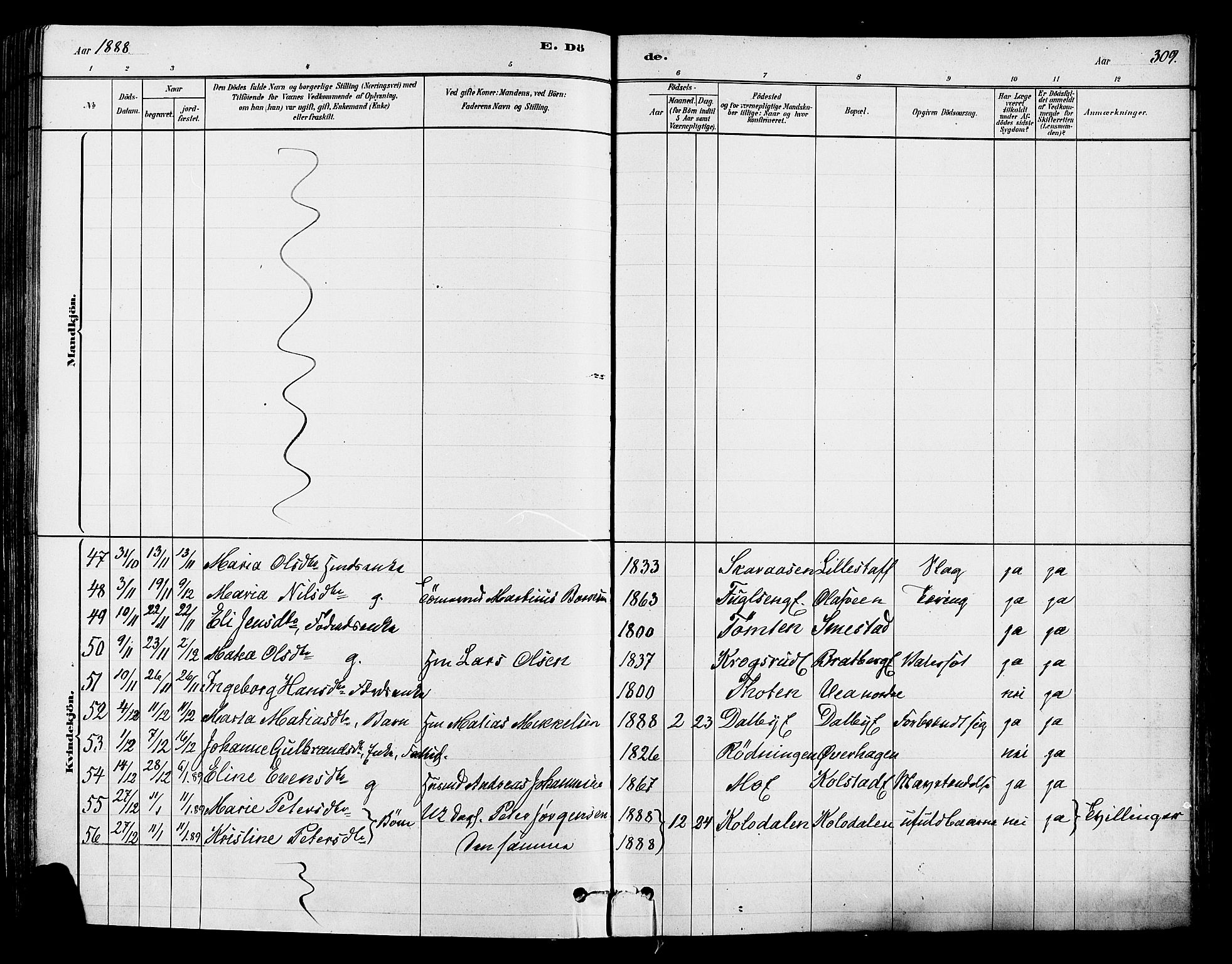 Ringsaker prestekontor, SAH/PREST-014/K/Ka/L0012: Ministerialbok nr. 12, 1879-1890, s. 309