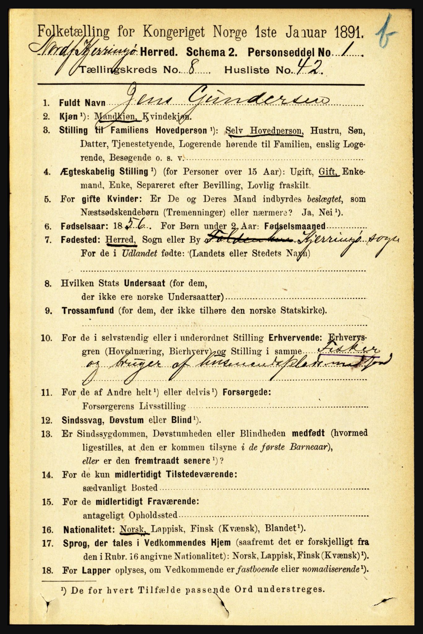 RA, Folketelling 1891 for 1846 Nordfold-Kjerringøy herred, 1891, s. 2195