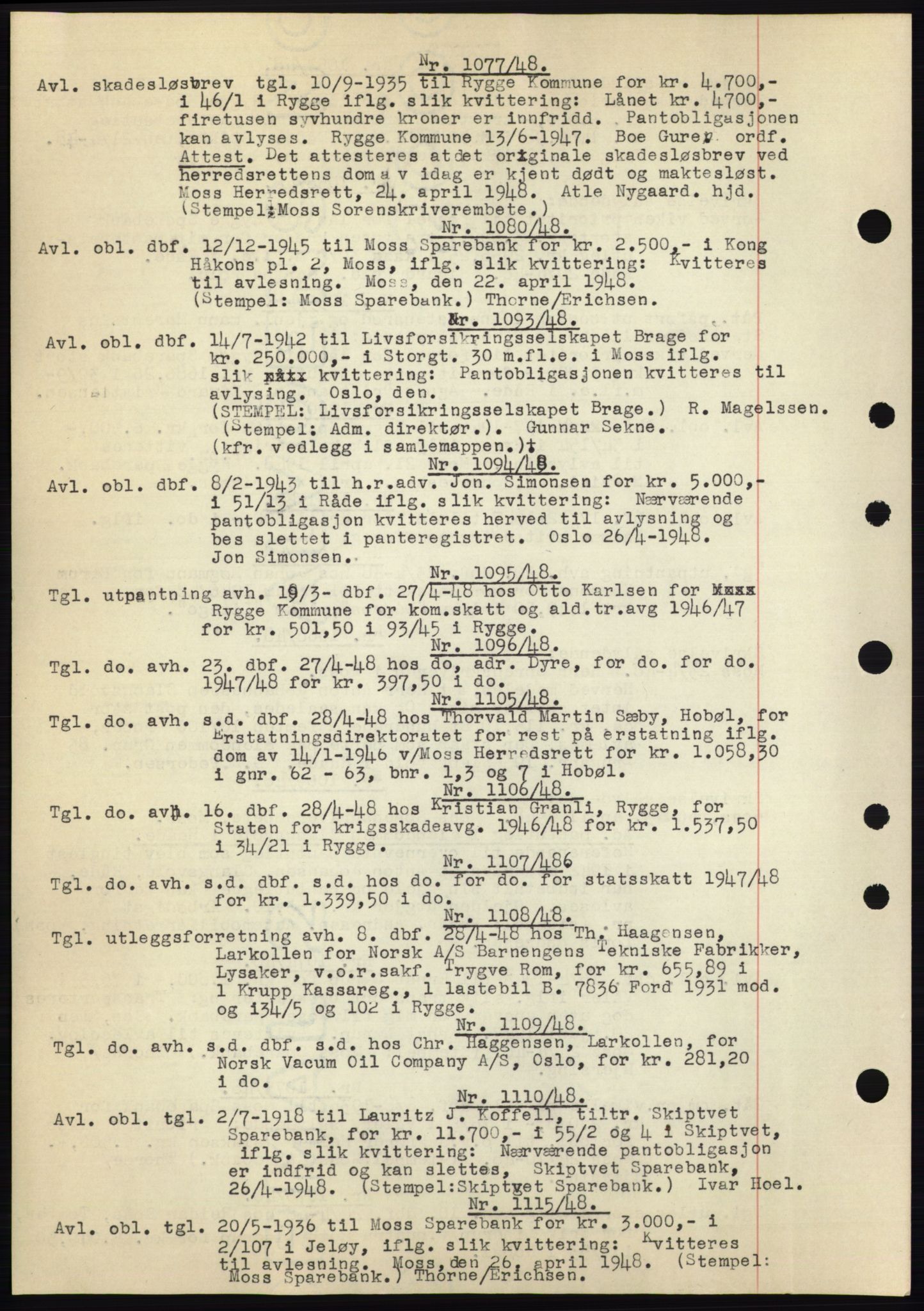 Moss sorenskriveri, SAO/A-10168: Pantebok nr. C10, 1938-1950, Dagboknr: 1077/1948