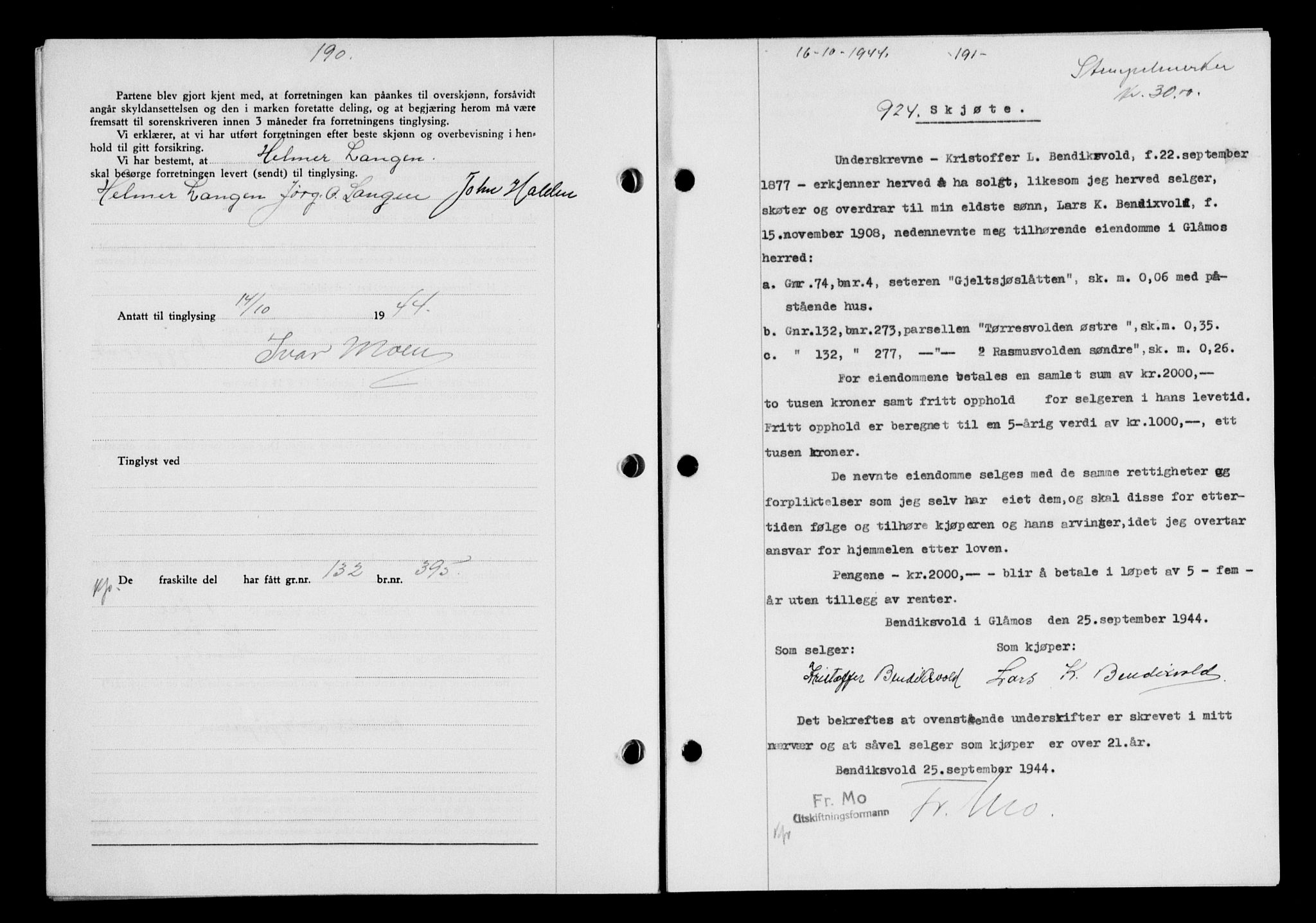 Gauldal sorenskriveri, SAT/A-0014/1/2/2C/L0058: Pantebok nr. 63, 1944-1945, Dagboknr: 924/1944