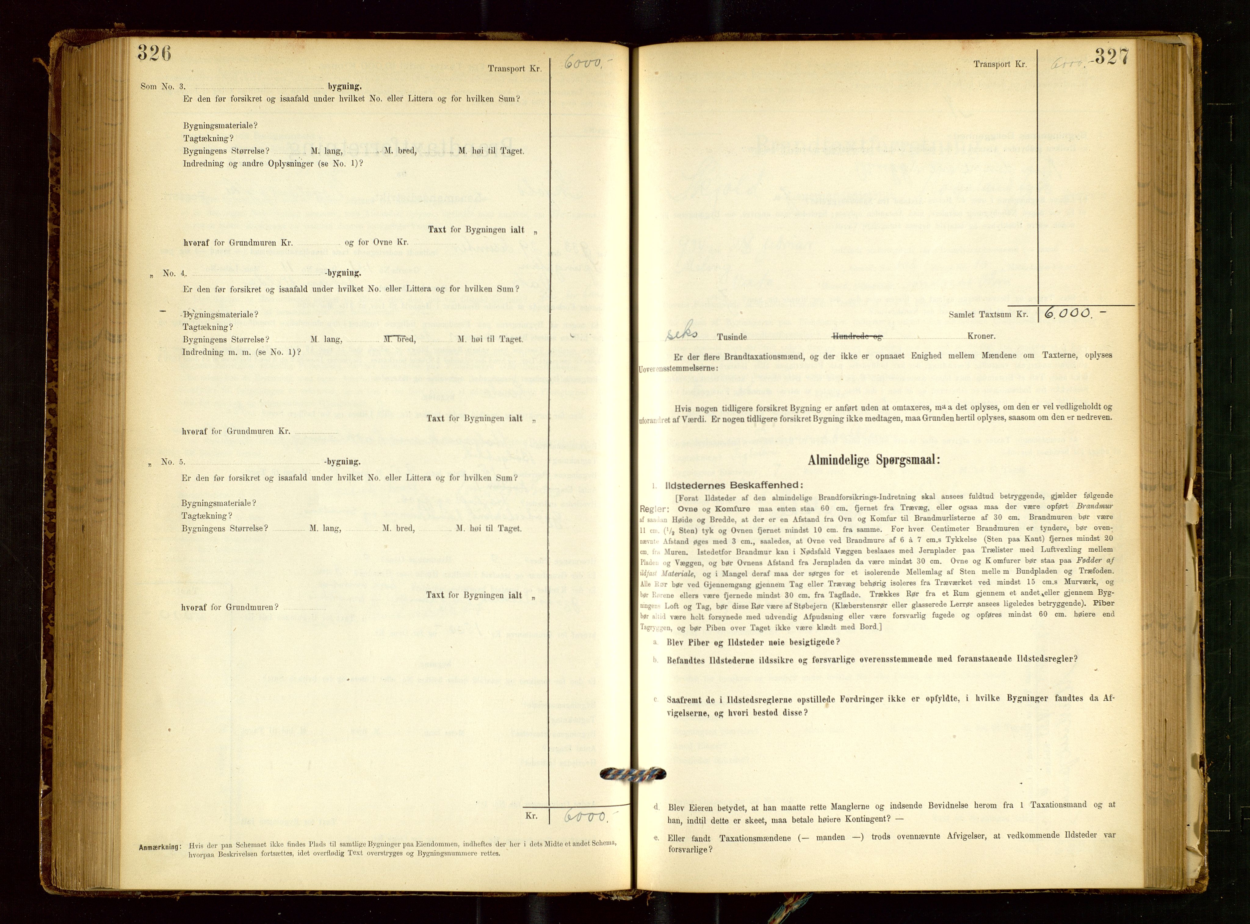 Skjold lensmannskontor, SAST/A-100182/Gob/L0001: "Brandtaxationsprotokol for Skjold Lensmandsdistrikt Ryfylke Fogderi", 1894-1939, s. 326-327
