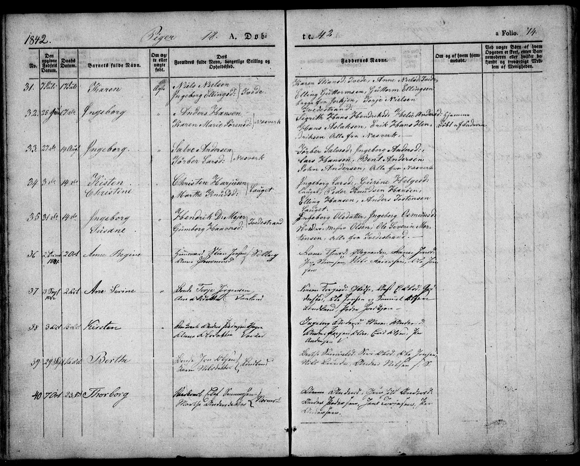 Holt sokneprestkontor, AV/SAK-1111-0021/F/Fa/L0007: Ministerialbok nr. A 7, 1836-1848, s. 74