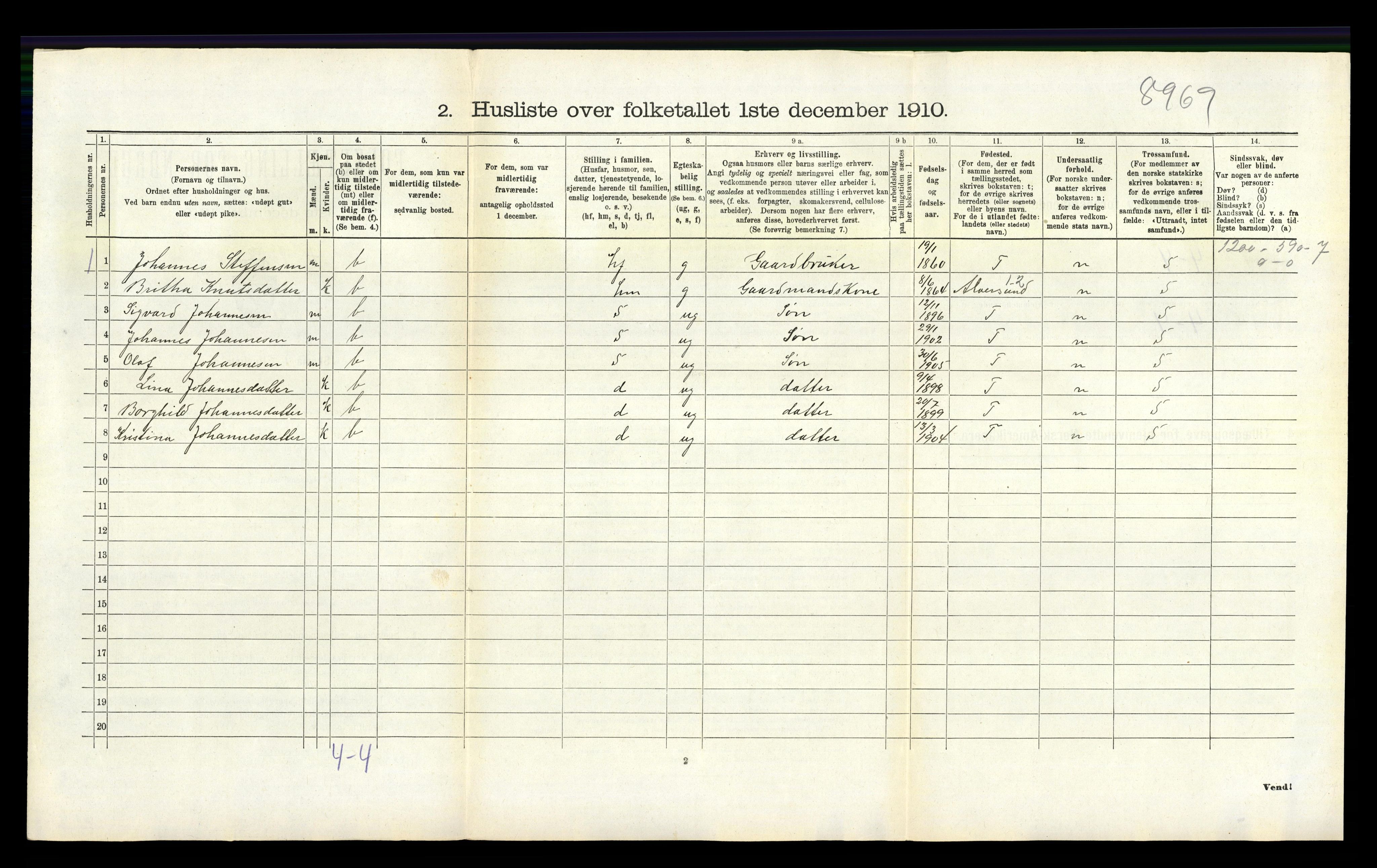 RA, Folketelling 1910 for 1254 Hamre herred, 1910, s. 255