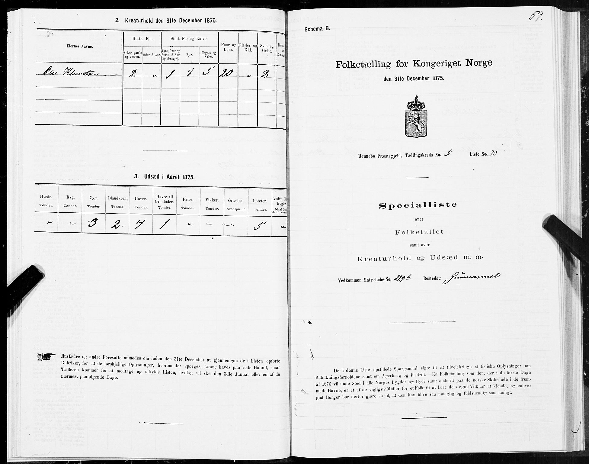 SAT, Folketelling 1875 for 1635P Rennebu prestegjeld, 1875, s. 3059