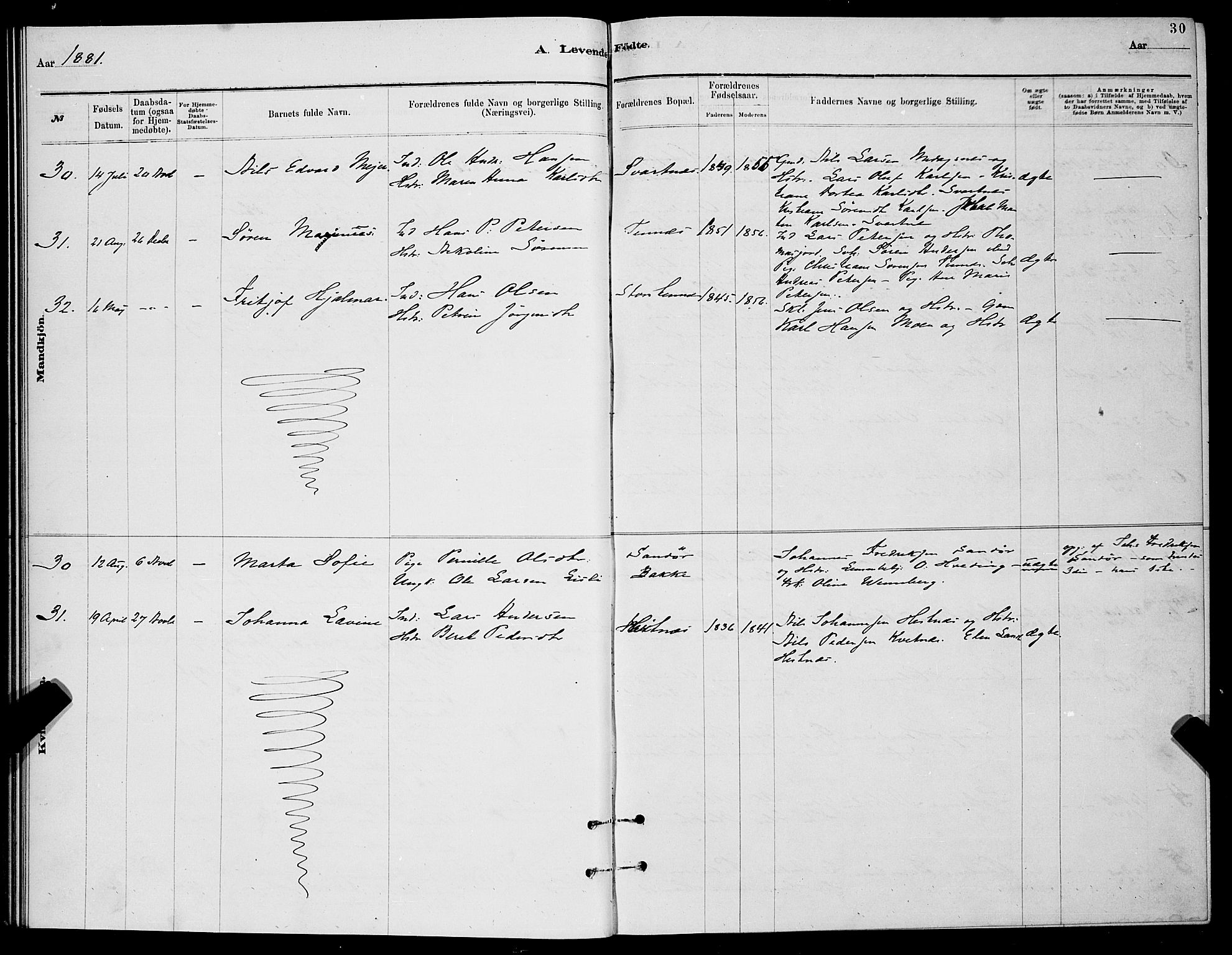 Balsfjord sokneprestembete, AV/SATØ-S-1303/G/Ga/L0007klokker: Klokkerbok nr. 7, 1878-1889, s. 30
