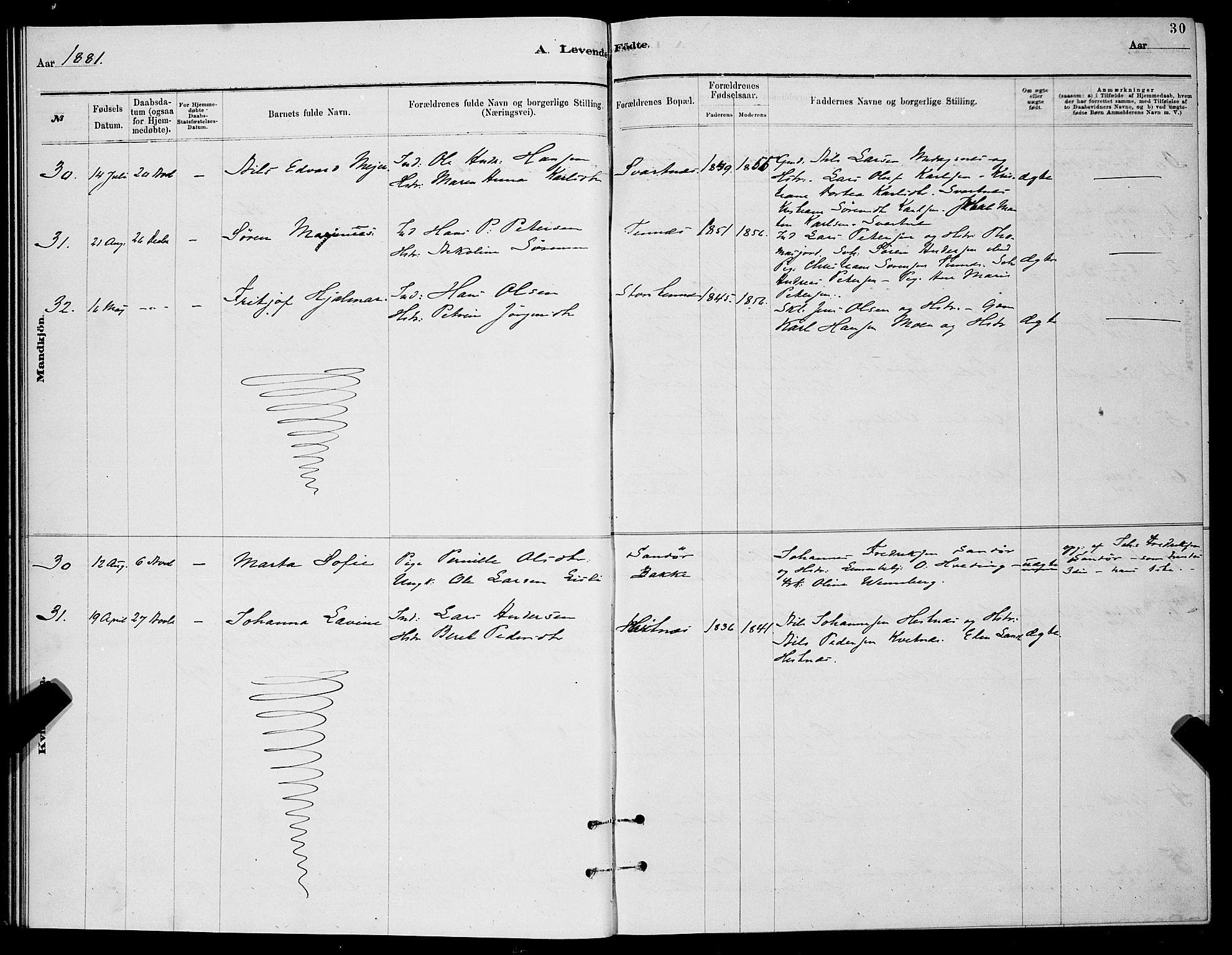 Balsfjord sokneprestembete, SATØ/S-1303/G/Ga/L0007klokker: Klokkerbok nr. 7, 1878-1889, s. 30