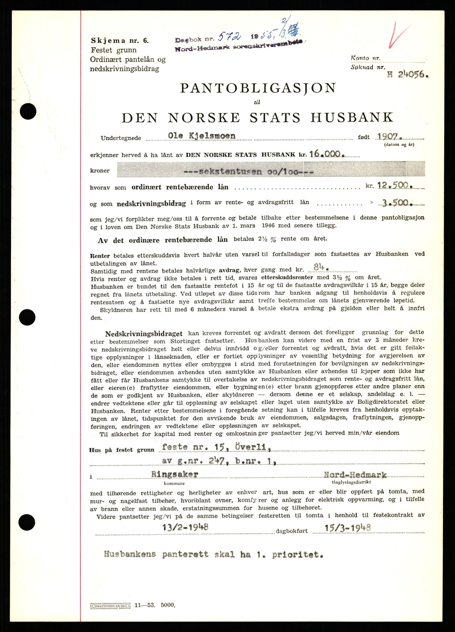 Nord-Hedmark sorenskriveri, SAH/TING-012/H/Hb/Hbf/L0032: Pantebok nr. B32, 1955-1955, Dagboknr: 572/1952