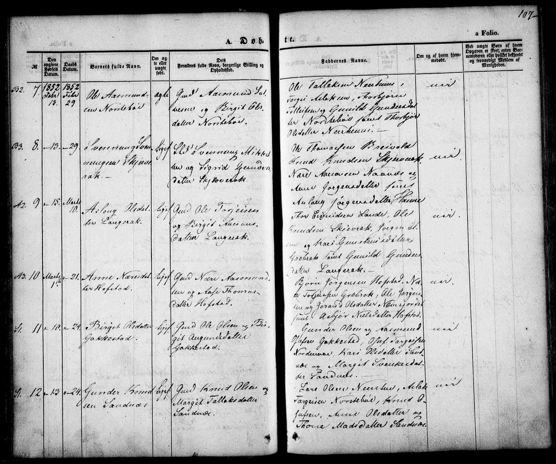 Bygland sokneprestkontor, AV/SAK-1111-0006/F/Fa/Fab/L0004: Ministerialbok nr. A 4, 1842-1858, s. 107