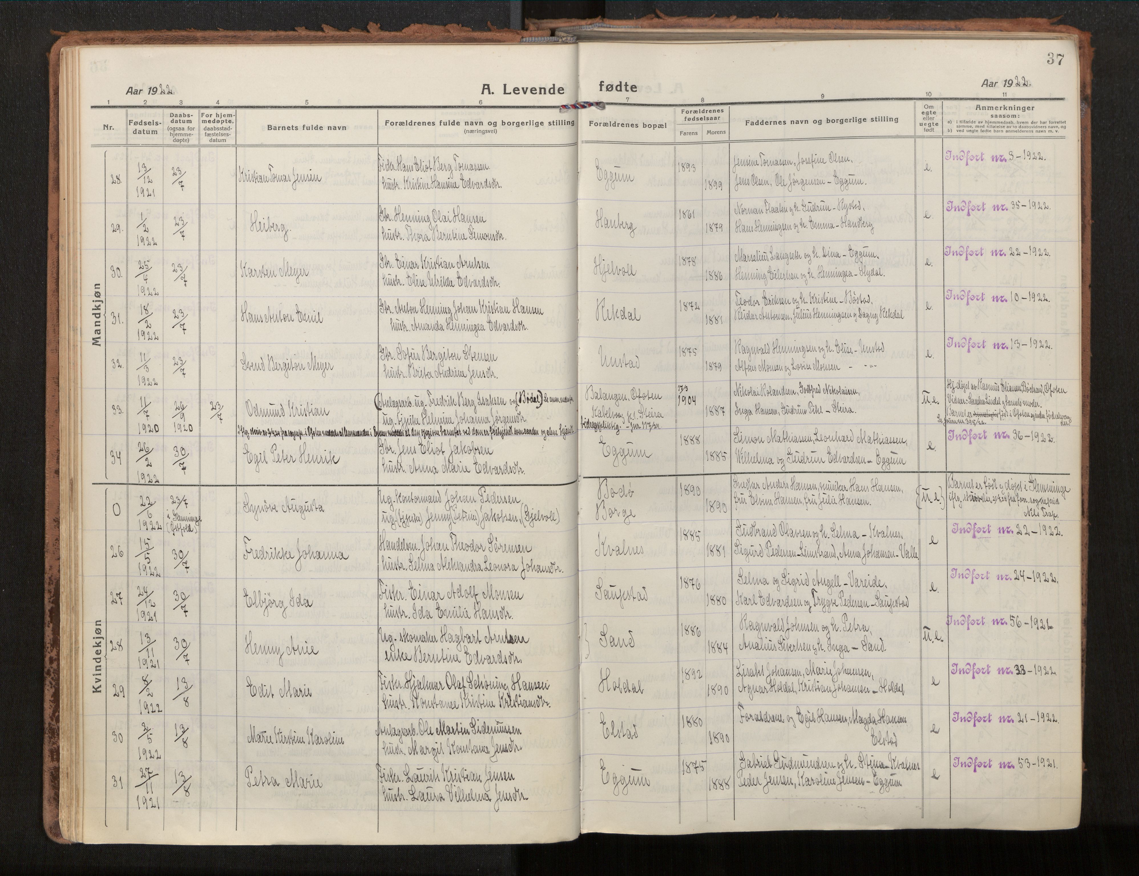 Ministerialprotokoller, klokkerbøker og fødselsregistre - Nordland, AV/SAT-A-1459/880/L1136: Ministerialbok nr. 880A10, 1919-1927, s. 37