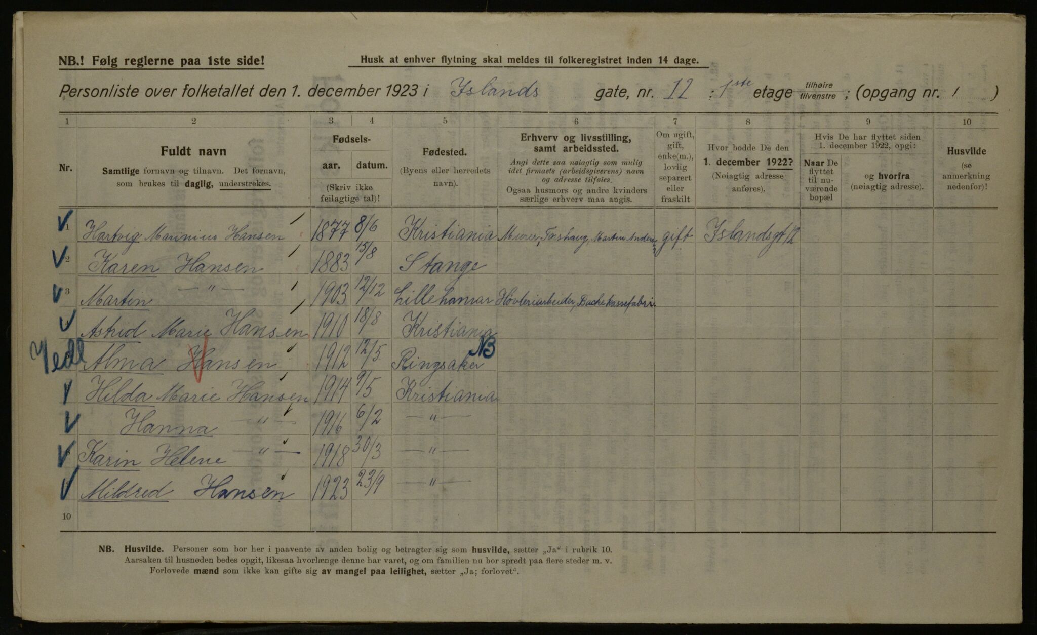 OBA, Kommunal folketelling 1.12.1923 for Kristiania, 1923, s. 49863