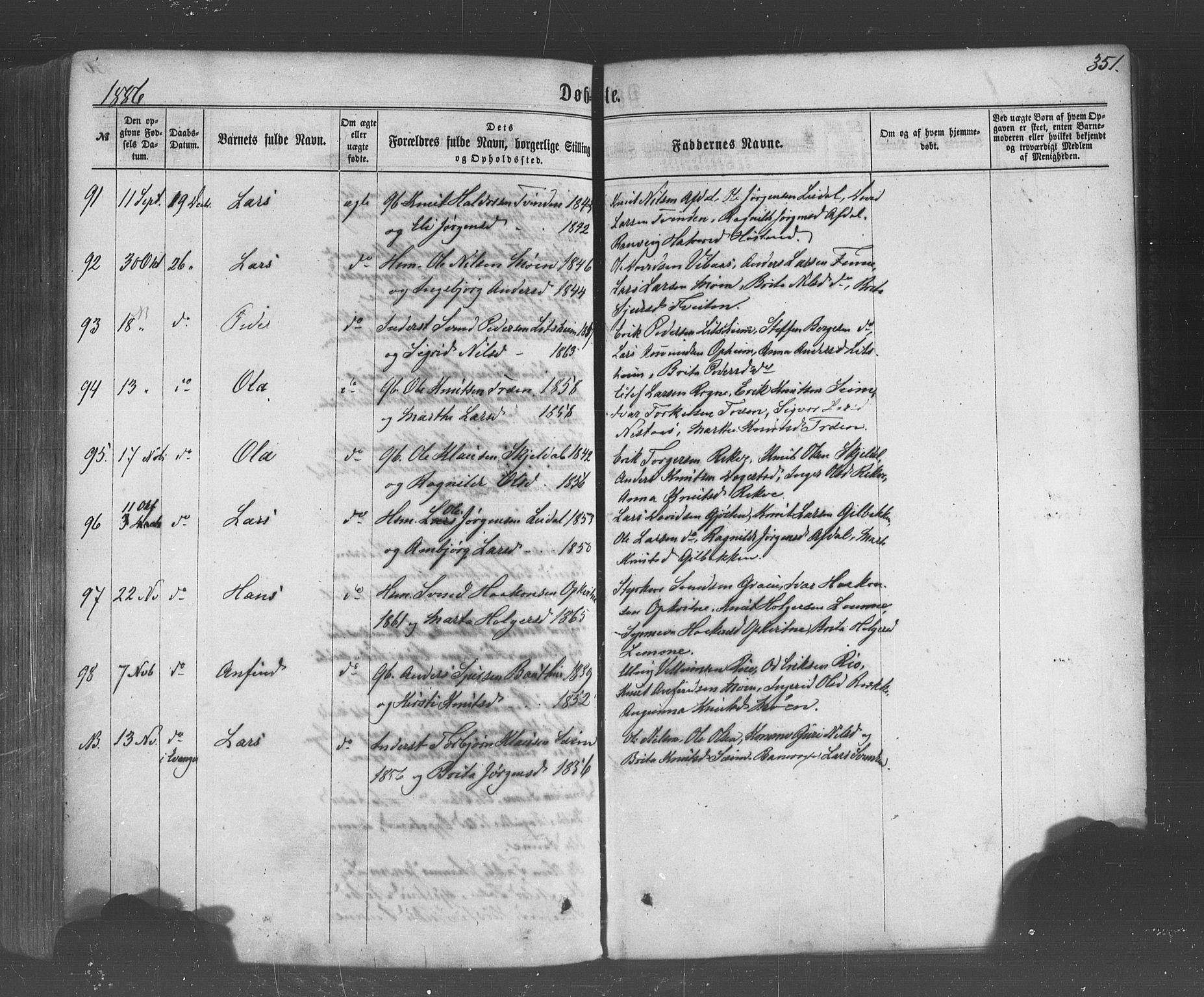 Voss sokneprestembete, AV/SAB-A-79001/H/Haa: Ministerialbok nr. A 17, 1863-1886, s. 351