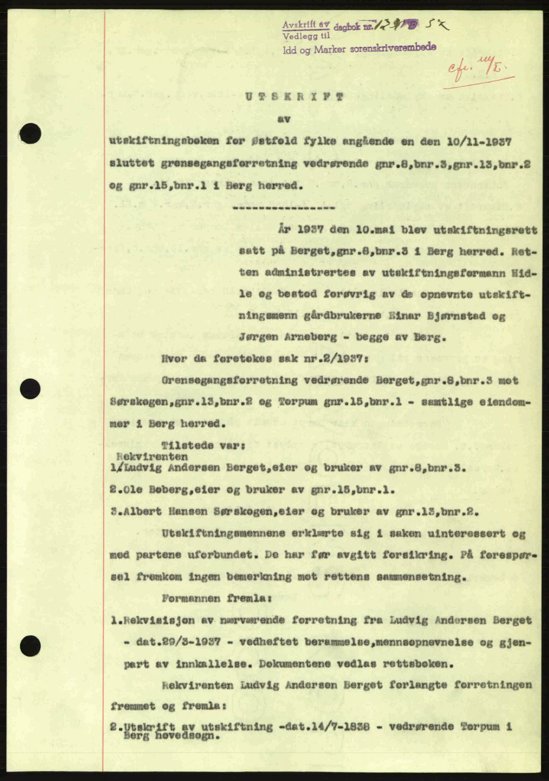 Idd og Marker sorenskriveri, AV/SAO-A-10283/G/Gb/Gbb/L0002: Pantebok nr. A2, 1937-1938, Dagboknr: 1241/1937