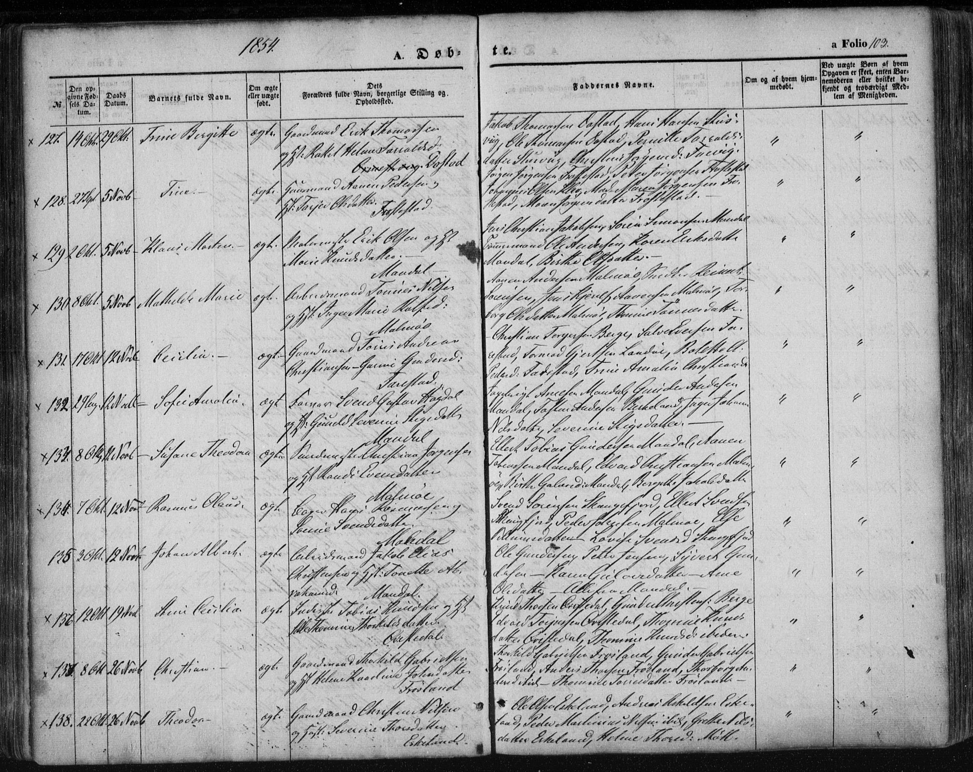 Mandal sokneprestkontor, AV/SAK-1111-0030/F/Fa/Faa/L0013: Ministerialbok nr. A 13, 1847-1859, s. 103
