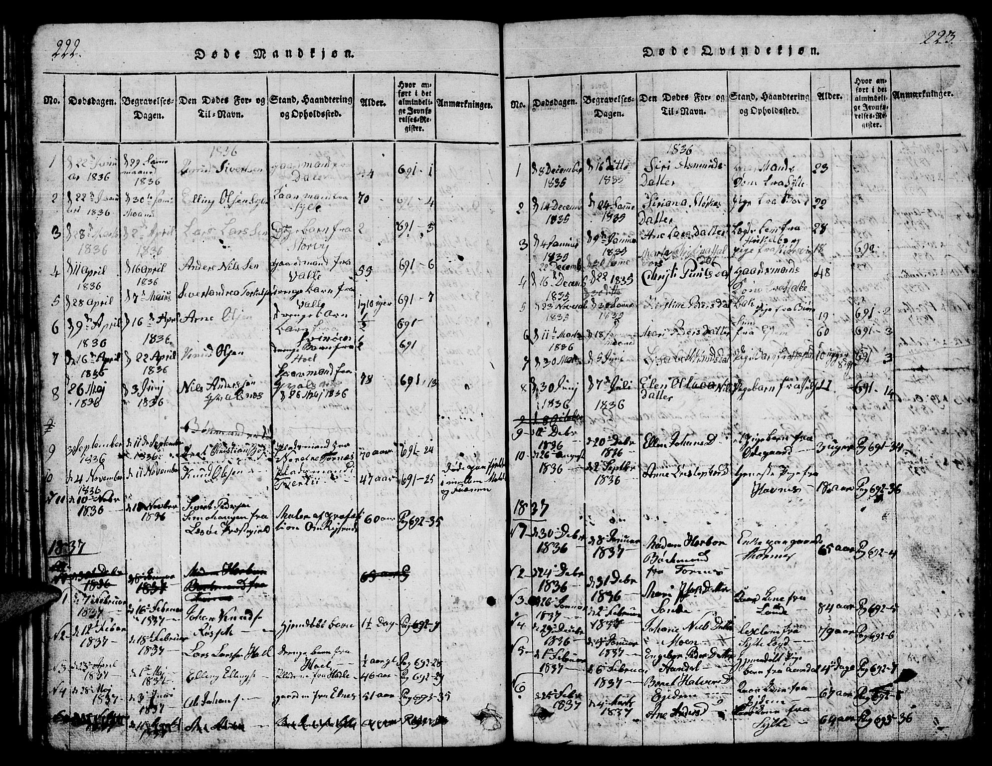 Ministerialprotokoller, klokkerbøker og fødselsregistre - Møre og Romsdal, SAT/A-1454/565/L0752: Klokkerbok nr. 565C01, 1817-1844, s. 222-223