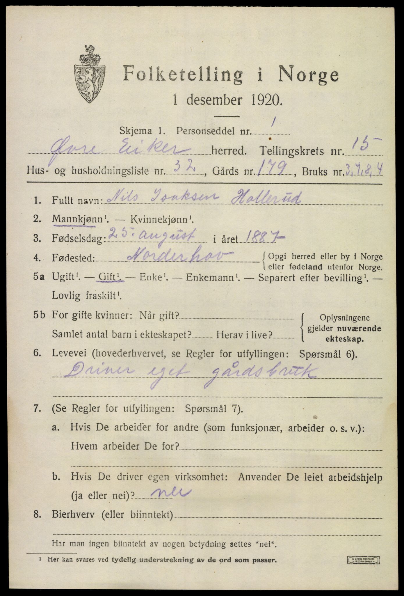 SAKO, Folketelling 1920 for 0624 Øvre Eiker herred, 1920, s. 20976