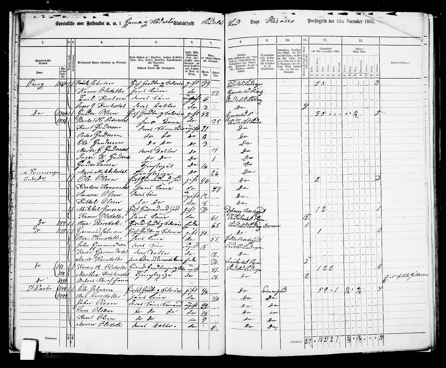 RA, Folketelling 1865 for 0913L Risør prestegjeld, Søndeled sokn, 1865, s. 21