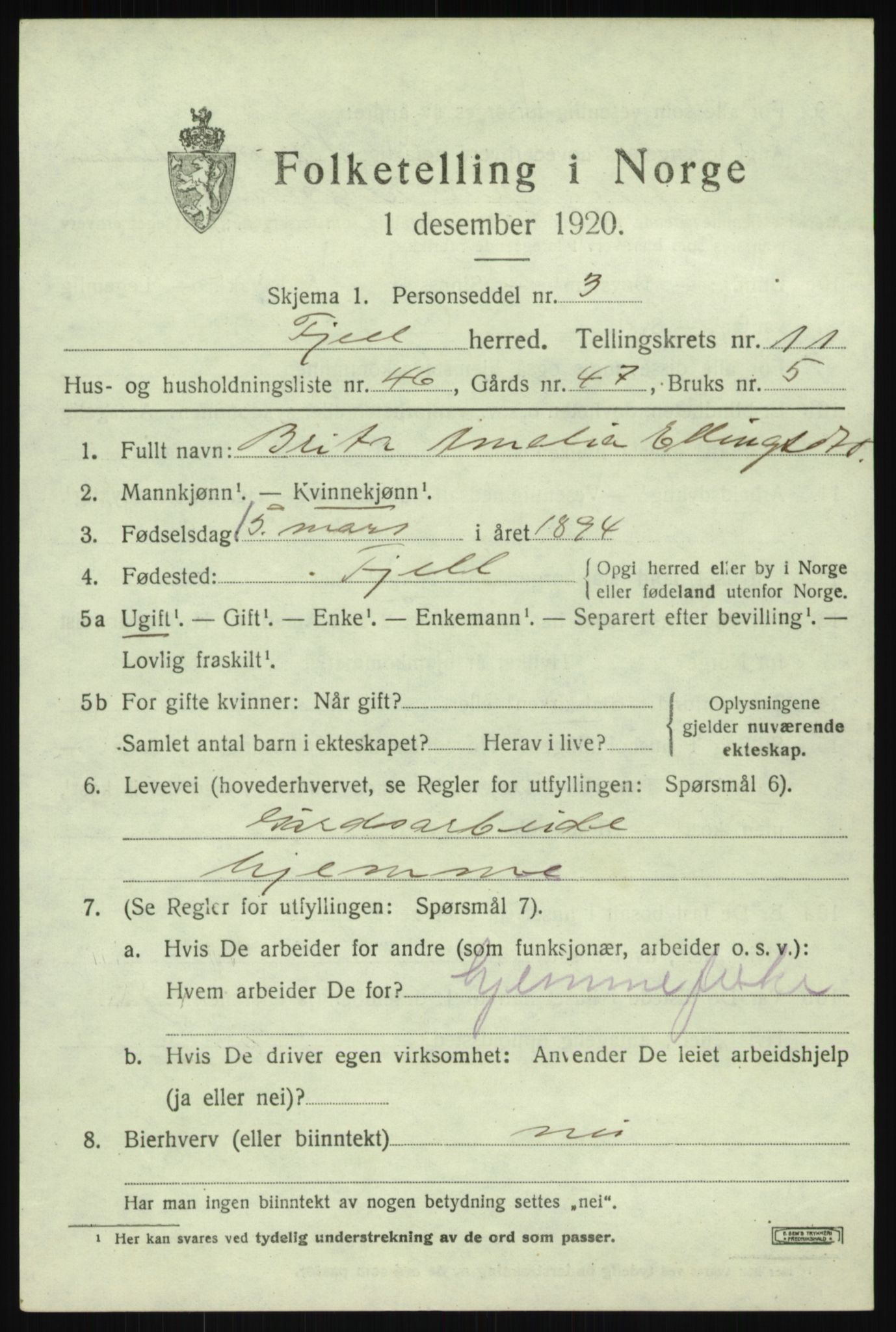 SAB, Folketelling 1920 for 1246 Fjell herred, 1920, s. 10442