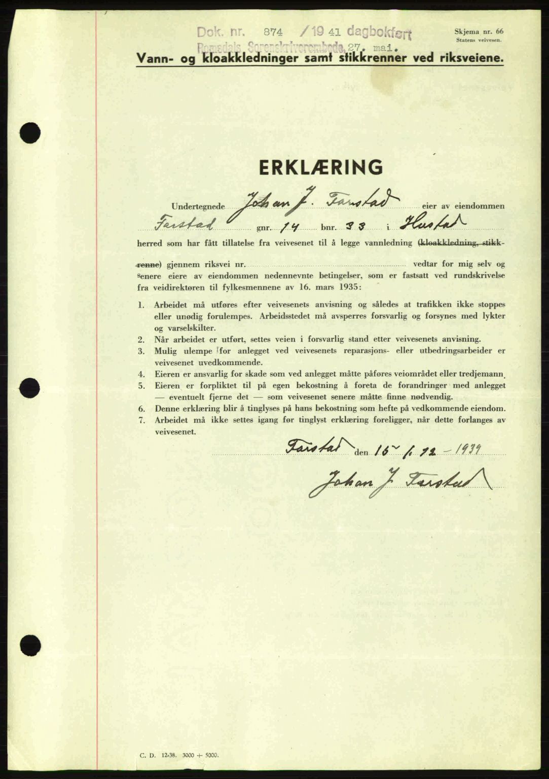 Romsdal sorenskriveri, SAT/A-4149/1/2/2C: Pantebok nr. A9, 1940-1941, Dagboknr: 874/1941