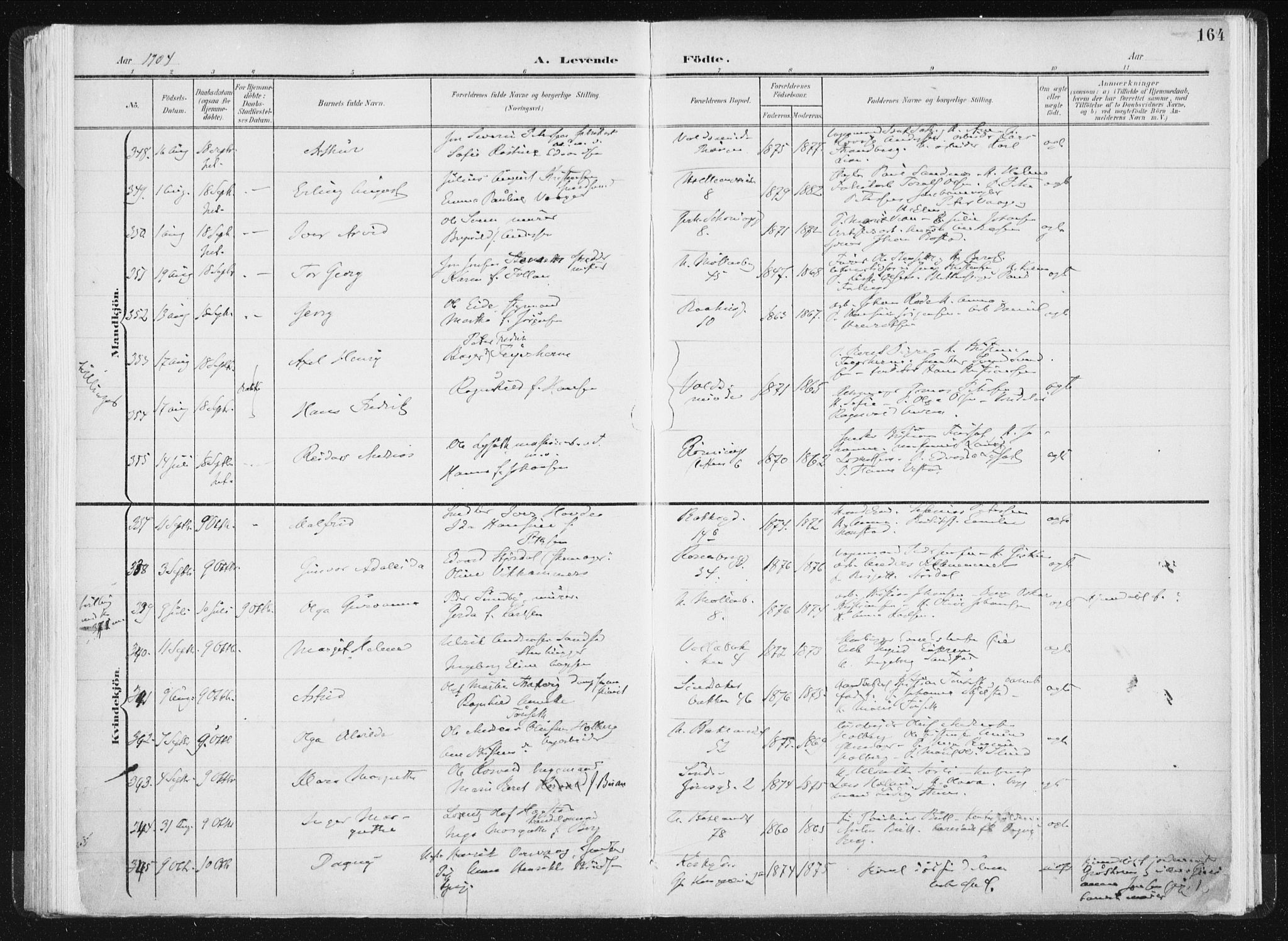 Ministerialprotokoller, klokkerbøker og fødselsregistre - Sør-Trøndelag, SAT/A-1456/604/L0199: Ministerialbok nr. 604A20I, 1901-1906, s. 164