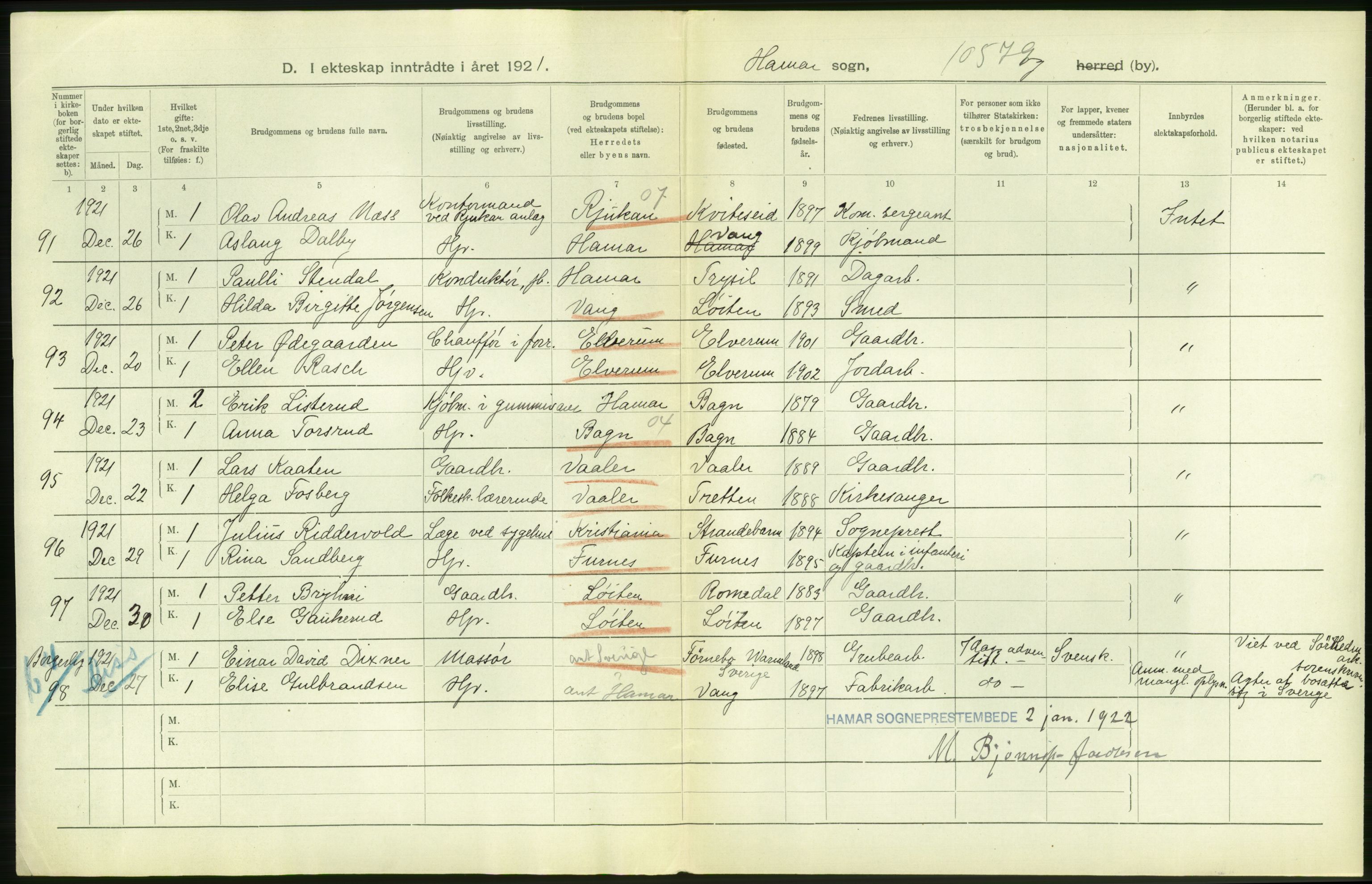 Statistisk sentralbyrå, Sosiodemografiske emner, Befolkning, RA/S-2228/D/Df/Dfc/Dfca/L0015: Hedemark fylke: Levendefødte menn og kvinner. Byer, 1921, s. 308