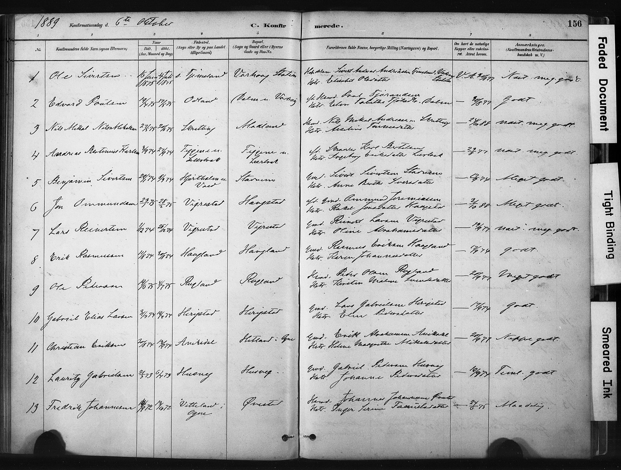 Hå sokneprestkontor, AV/SAST-A-101801/001/30BA/L0011: Ministerialbok nr. A 10, 1879-1900, s. 156