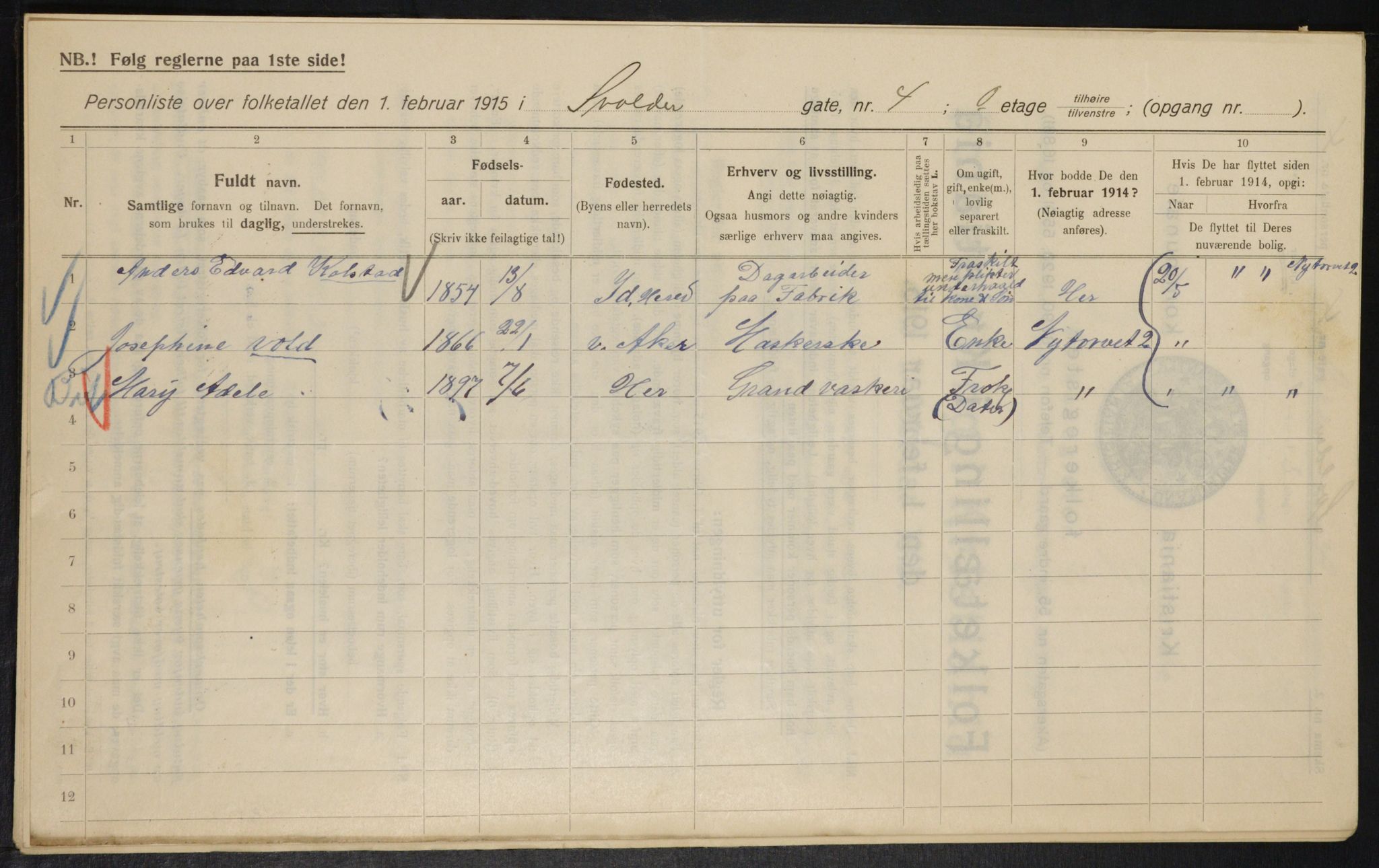 OBA, Kommunal folketelling 1.2.1915 for Kristiania, 1915, s. 106505