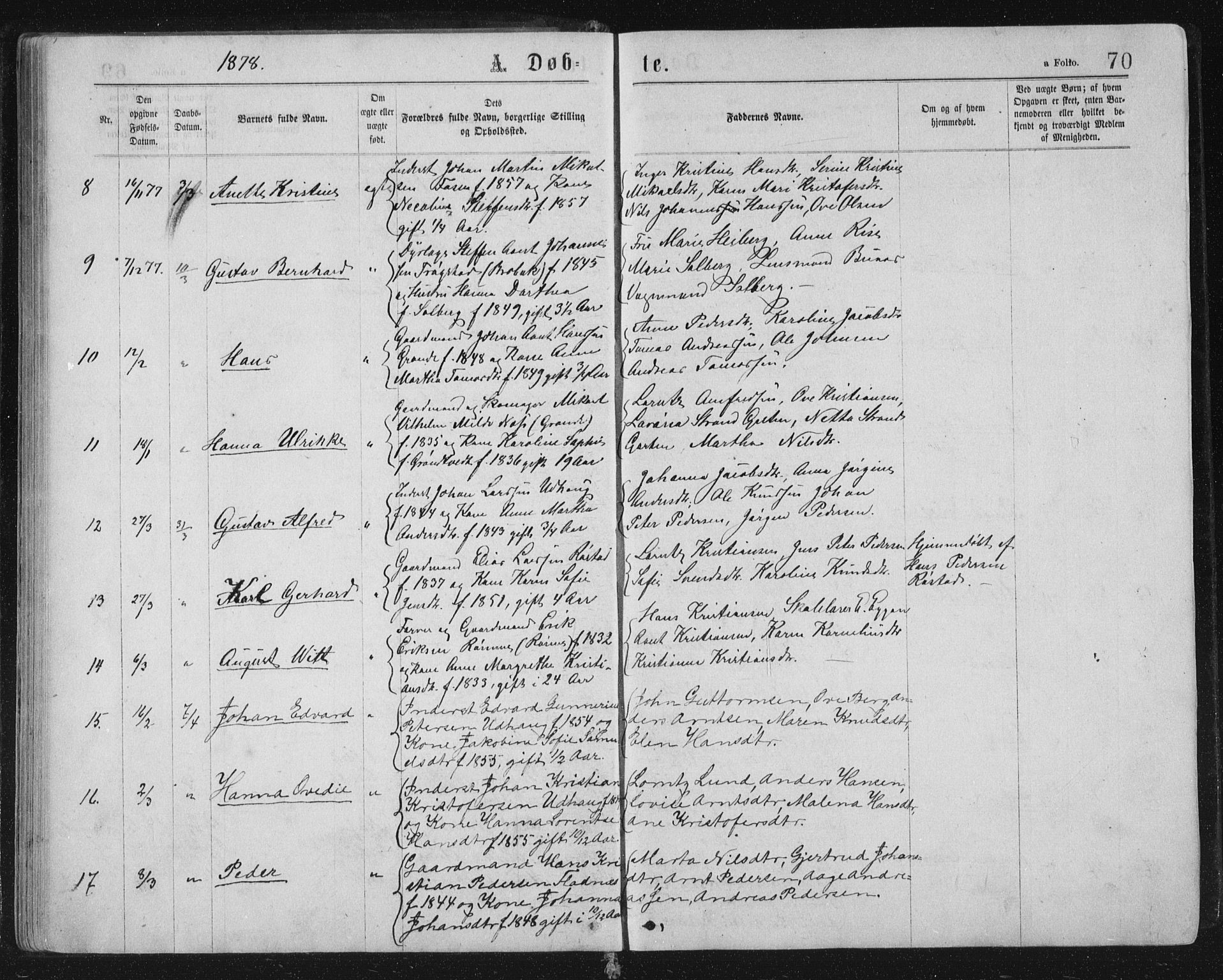 Ministerialprotokoller, klokkerbøker og fødselsregistre - Sør-Trøndelag, SAT/A-1456/659/L0745: Klokkerbok nr. 659C02, 1869-1892, s. 70