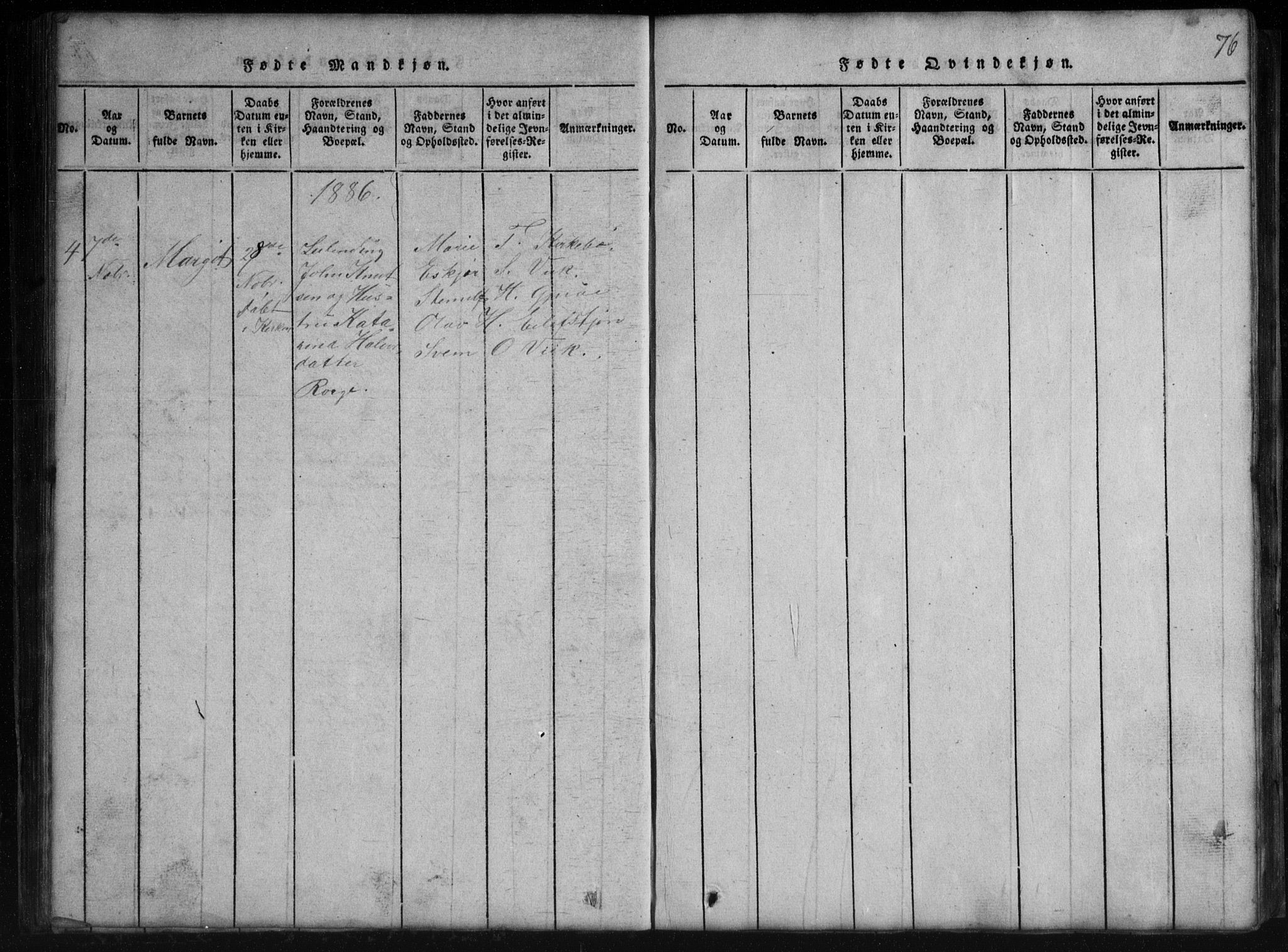 Rauland kirkebøker, AV/SAKO-A-292/G/Gb/L0001: Klokkerbok nr. II 1, 1815-1886, s. 76