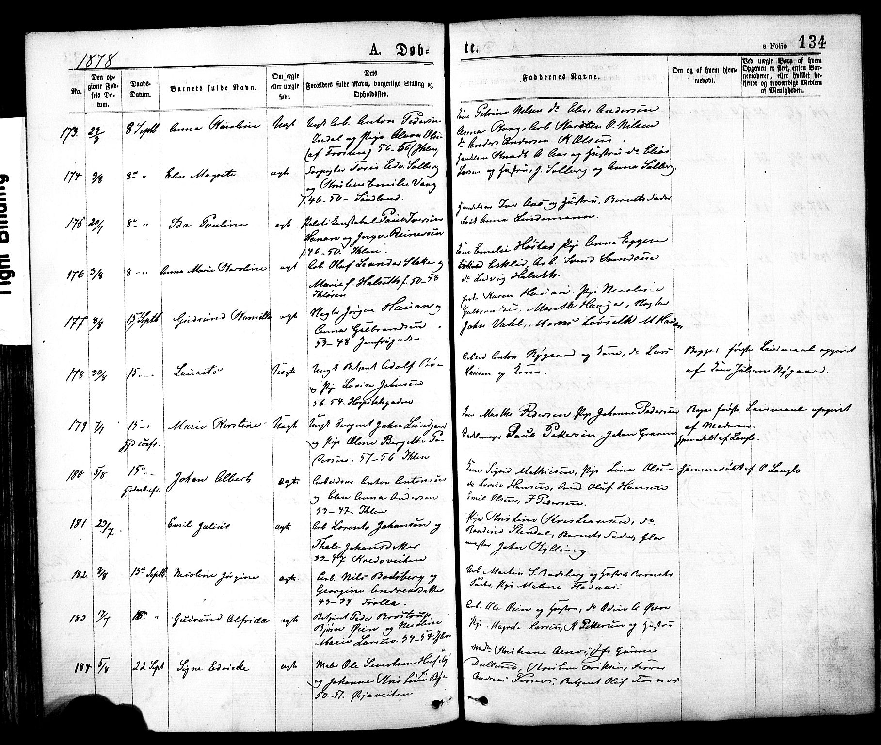 Ministerialprotokoller, klokkerbøker og fødselsregistre - Sør-Trøndelag, AV/SAT-A-1456/602/L0118: Ministerialbok nr. 602A16, 1873-1879, s. 134
