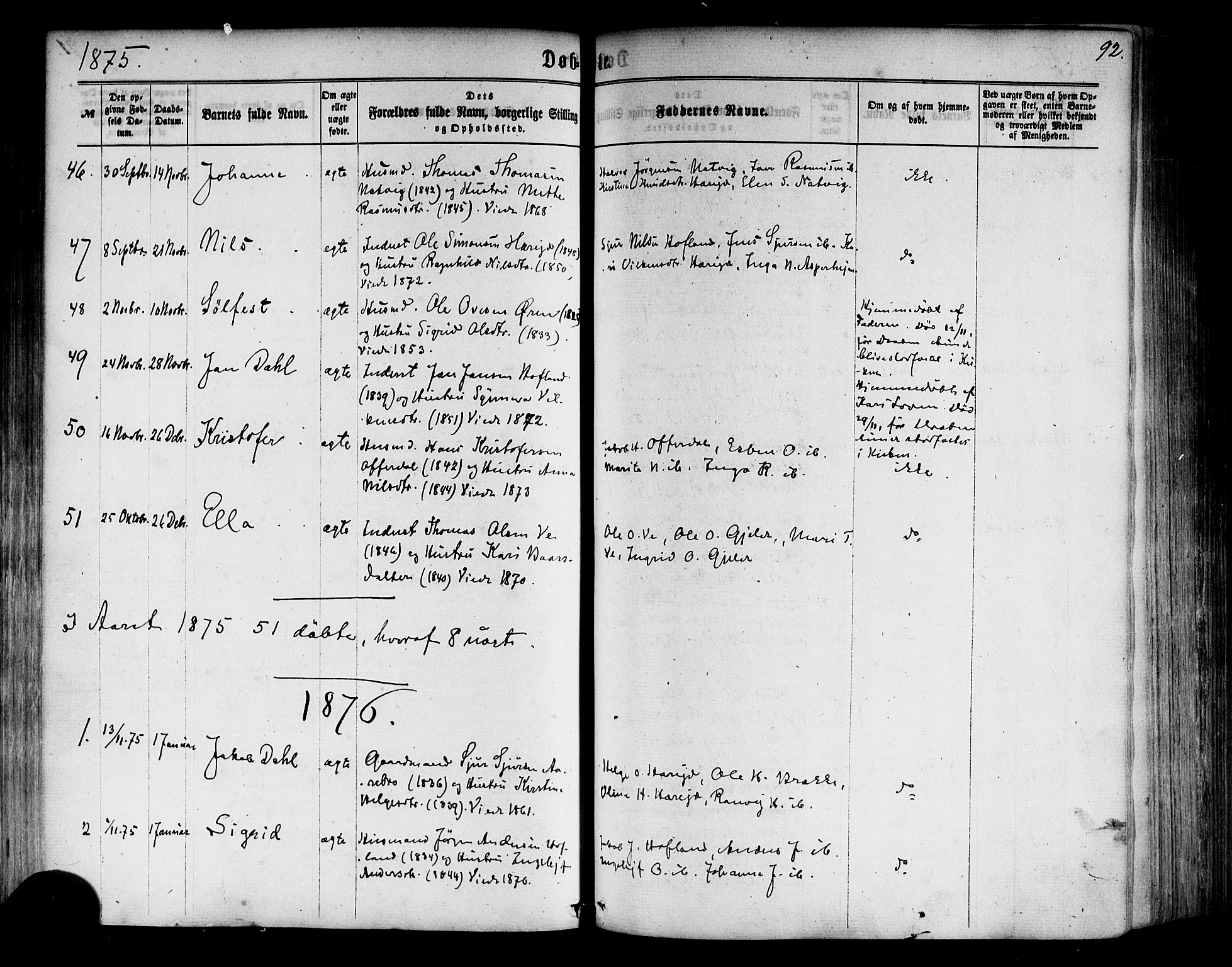 Årdal sokneprestembete, AV/SAB-A-81701: Ministerialbok nr. A 3, 1863-1886, s. 92