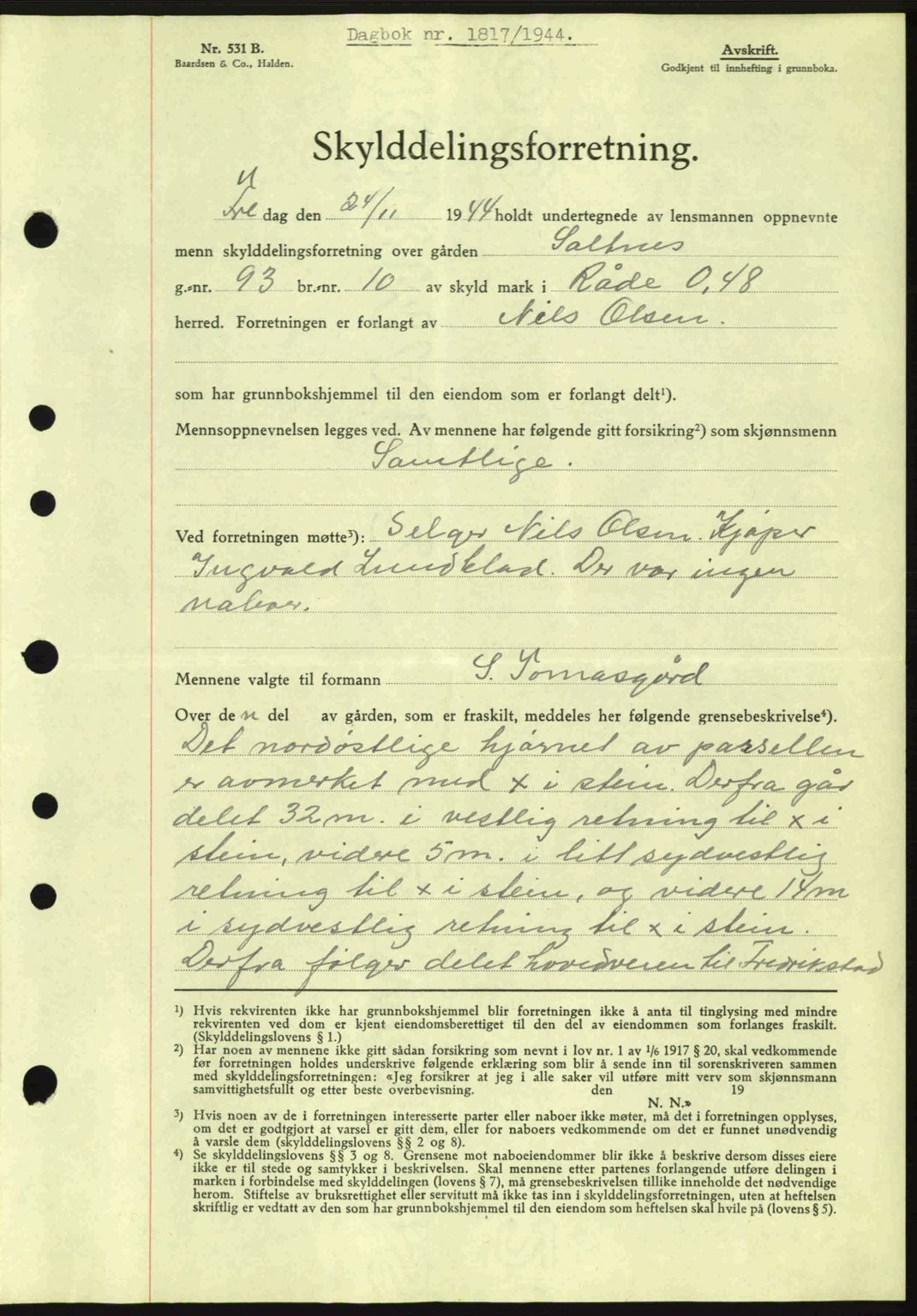 Moss sorenskriveri, SAO/A-10168: Pantebok nr. A13, 1944-1945, Dagboknr: 1817/1944