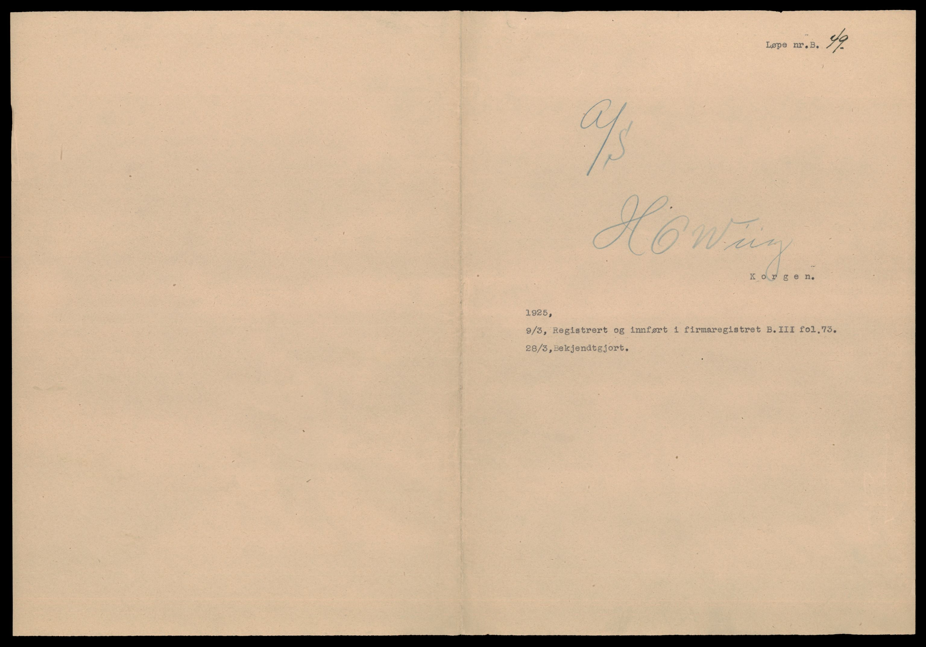 Rana sorenskriveri , SAT/A-1108/2/J/Jd/Jdb/L0018: Bilag. Enkeltmannsforetak, aksjeselskap og andelslag, 1891-1944, s. 1