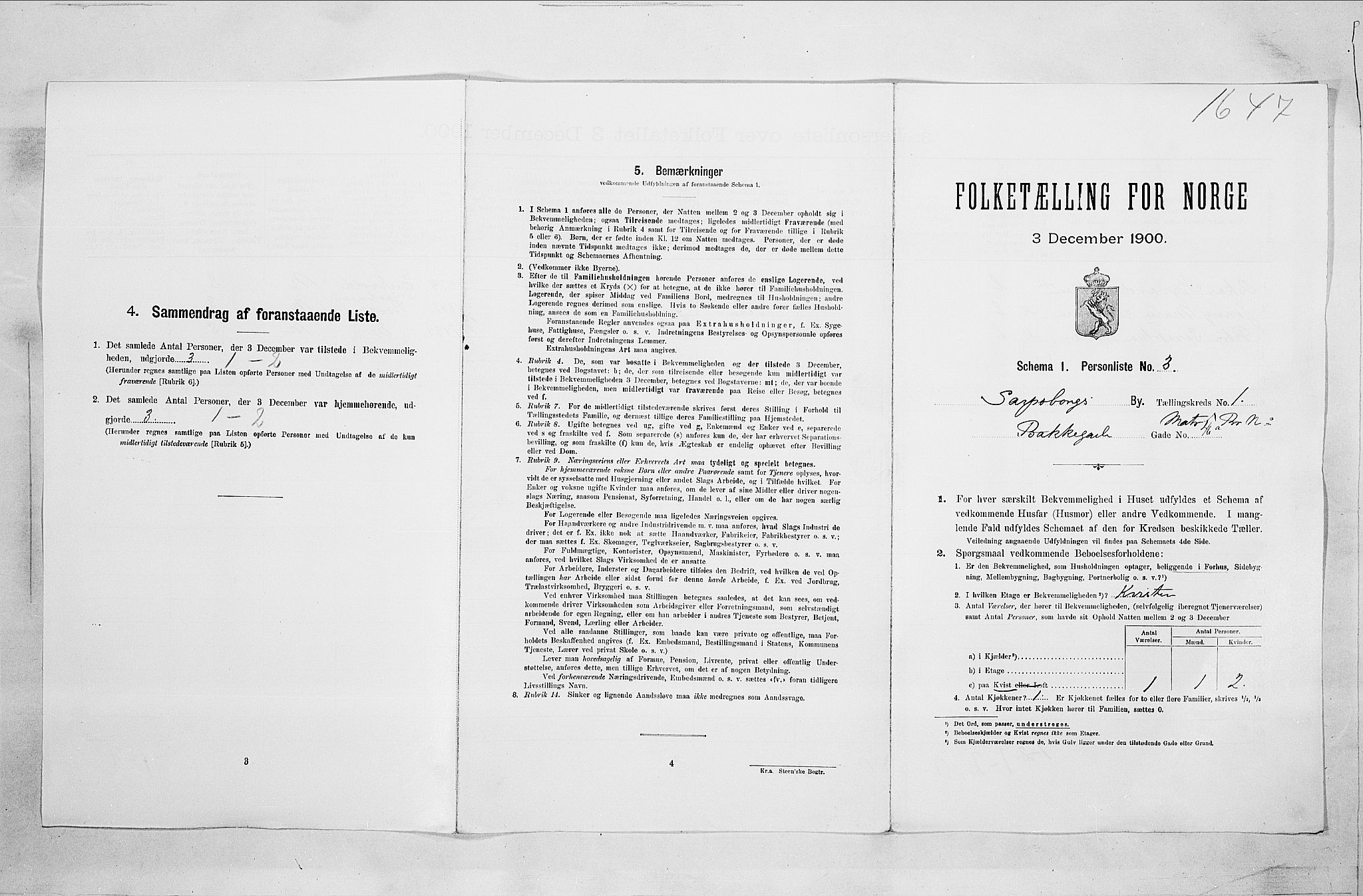 SAO, Folketelling 1900 for 0102 Sarpsborg kjøpstad, 1900