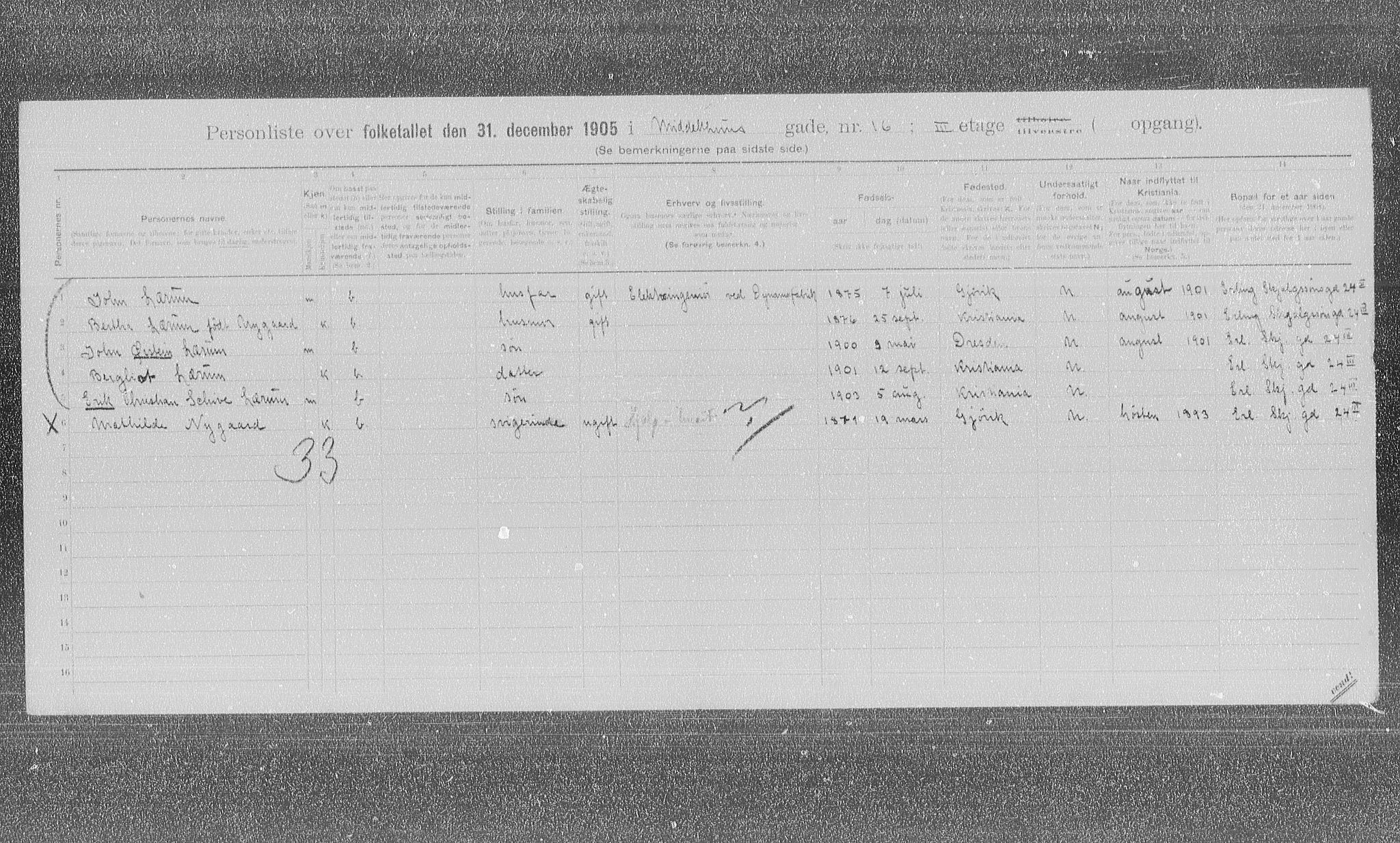 OBA, Kommunal folketelling 31.12.1905 for Kristiania kjøpstad, 1905, s. 34346