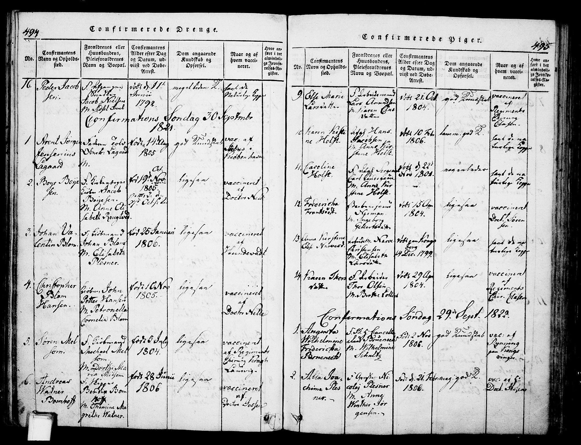 Skien kirkebøker, AV/SAKO-A-302/G/Ga/L0002: Klokkerbok nr. 2, 1814-1842, s. 494-495