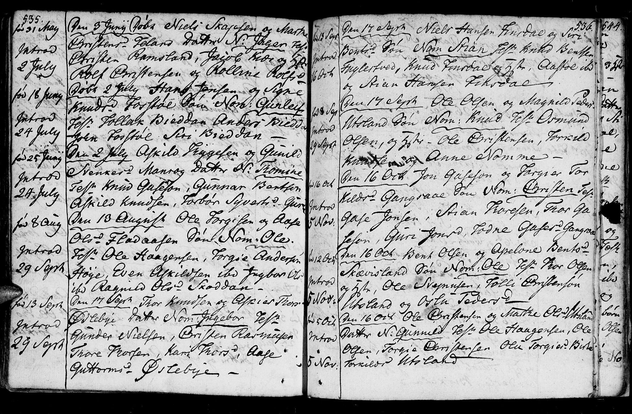 Holum sokneprestkontor, AV/SAK-1111-0022/F/Fa/Fac/L0001: Ministerialbok nr. A 1, 1773-1820, s. 535-536