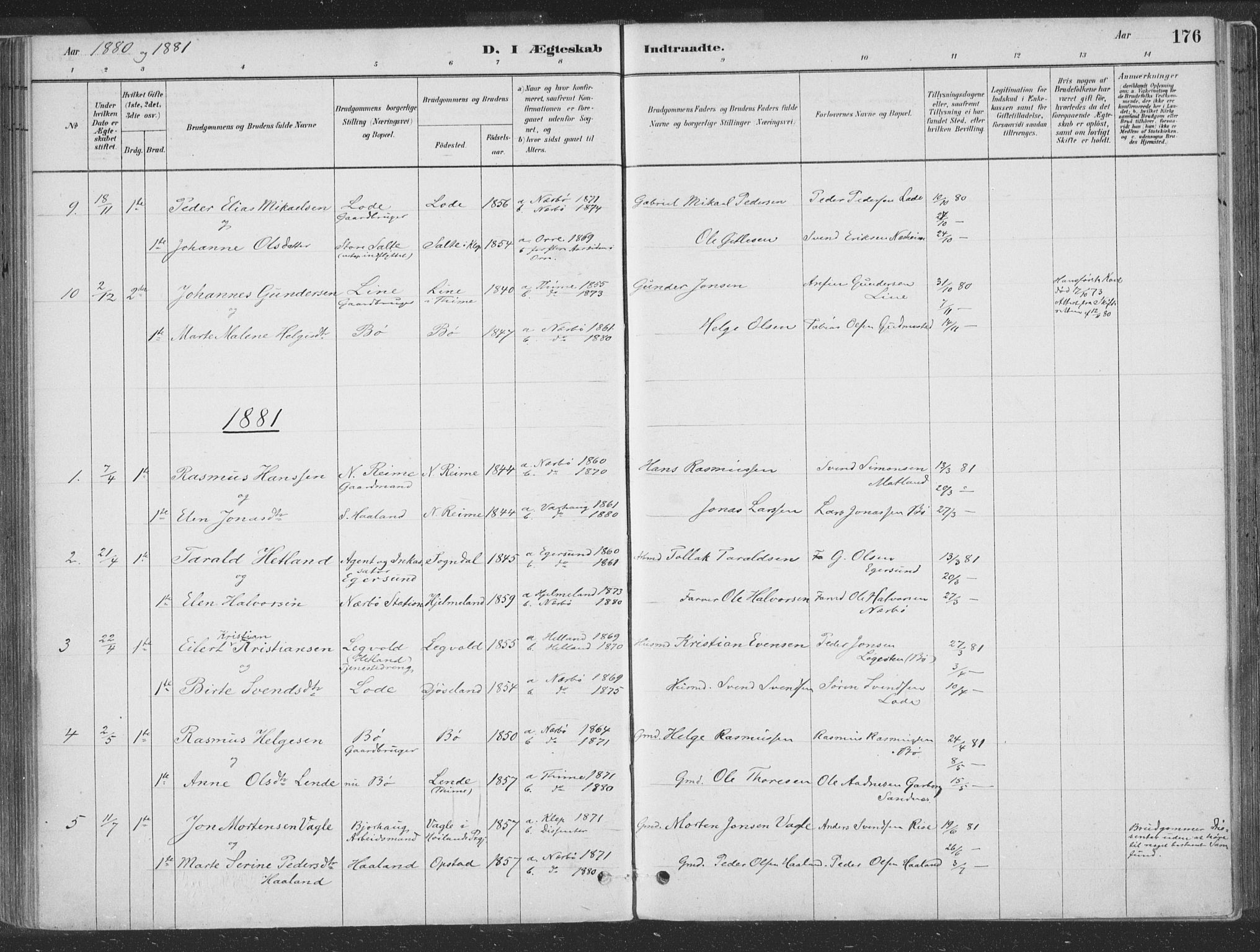 Hå sokneprestkontor, SAST/A-101801/001/30BA/L0010: Ministerialbok nr. A 9, 1879-1896, s. 176