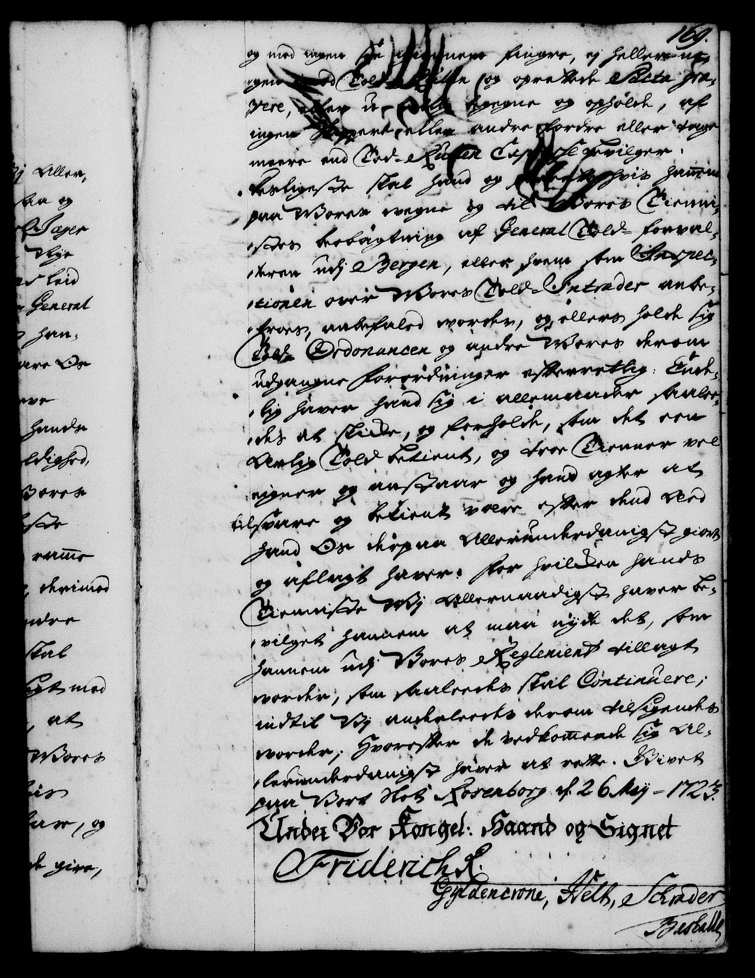Rentekammeret, Kammerkanselliet, RA/EA-3111/G/Gg/Gge/L0001: Norsk bestallingsprotokoll med register (merket RK 53.25), 1720-1730, s. 169