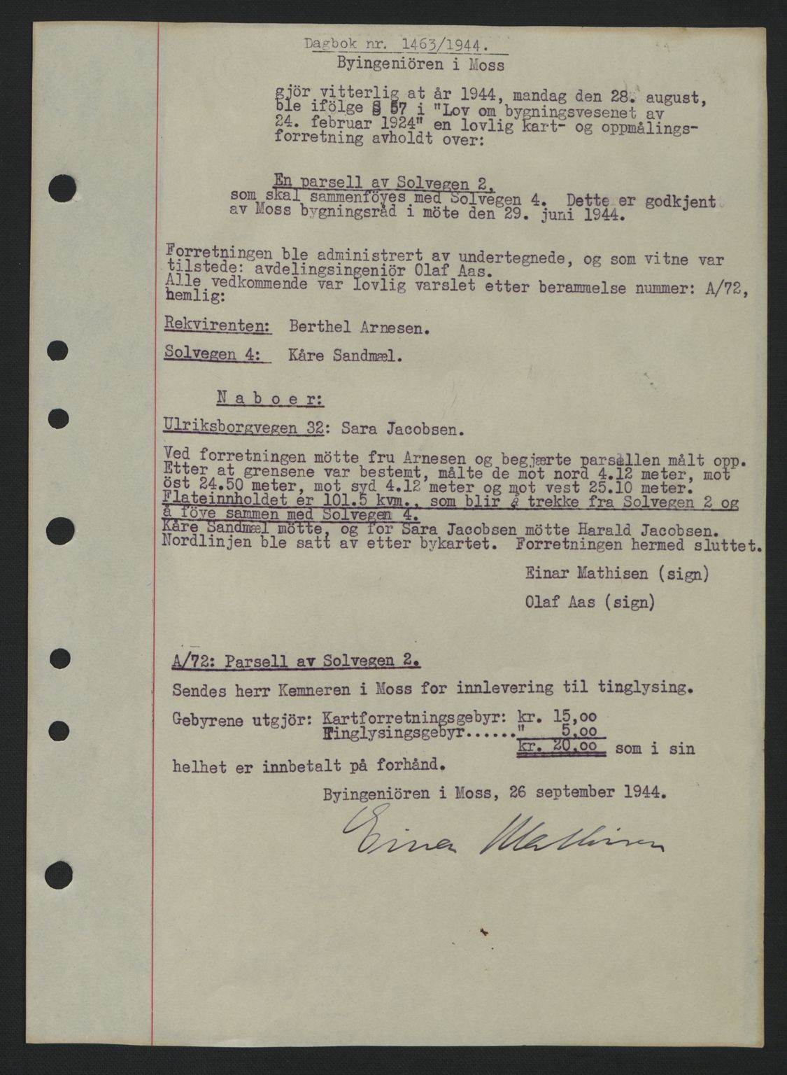 Moss sorenskriveri, SAO/A-10168: Pantebok nr. A13, 1944-1945, Dagboknr: 1463/1944