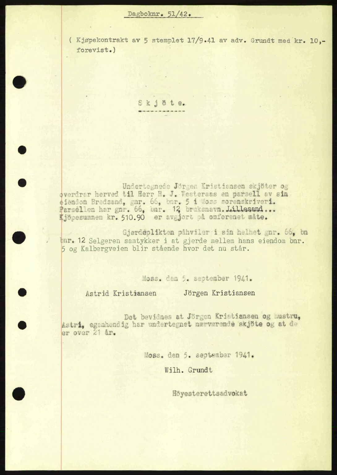 Moss sorenskriveri, SAO/A-10168: Pantebok nr. A9, 1941-1942, Dagboknr: 51/1942