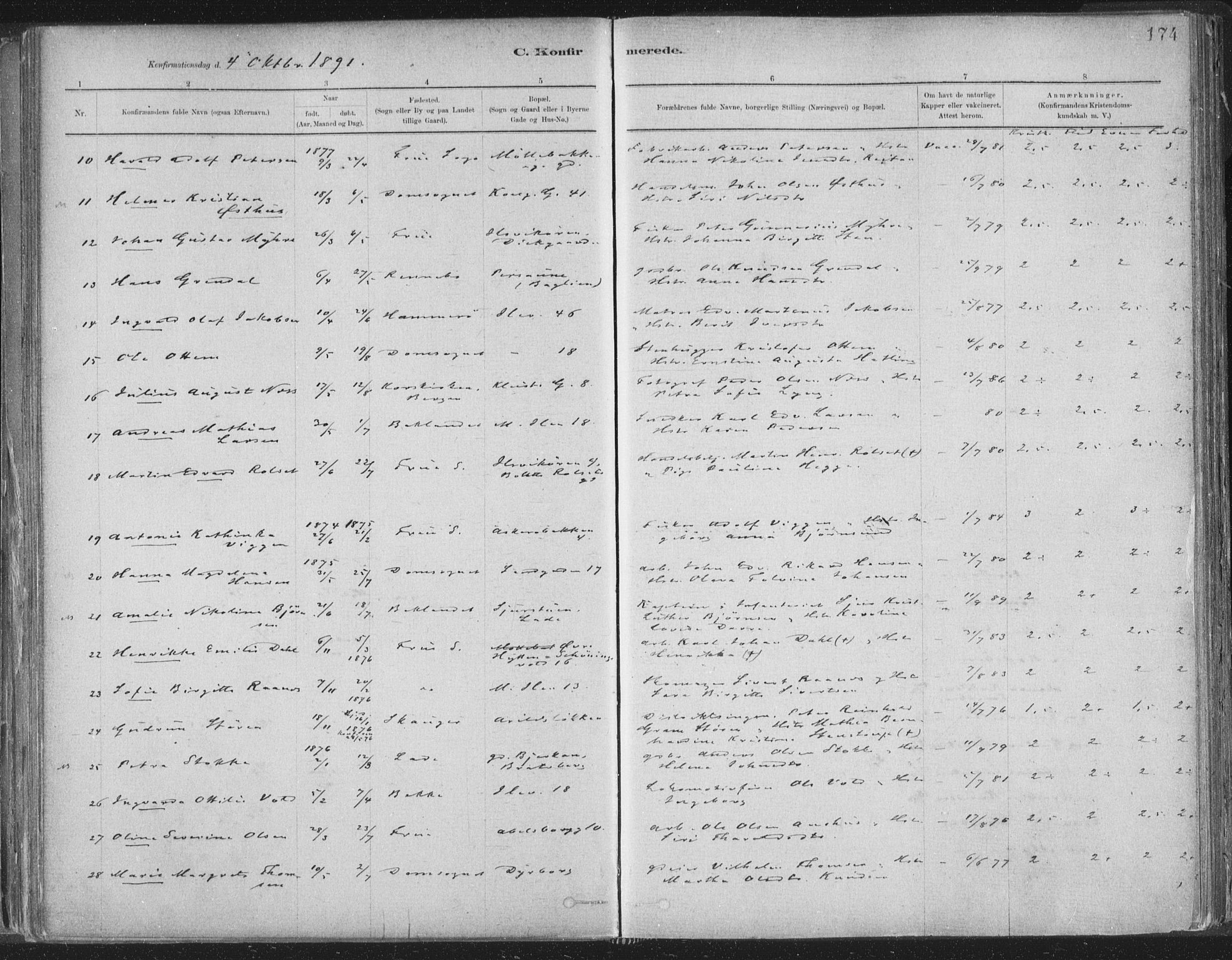 Ministerialprotokoller, klokkerbøker og fødselsregistre - Sør-Trøndelag, SAT/A-1456/603/L0162: Ministerialbok nr. 603A01, 1879-1895, s. 174
