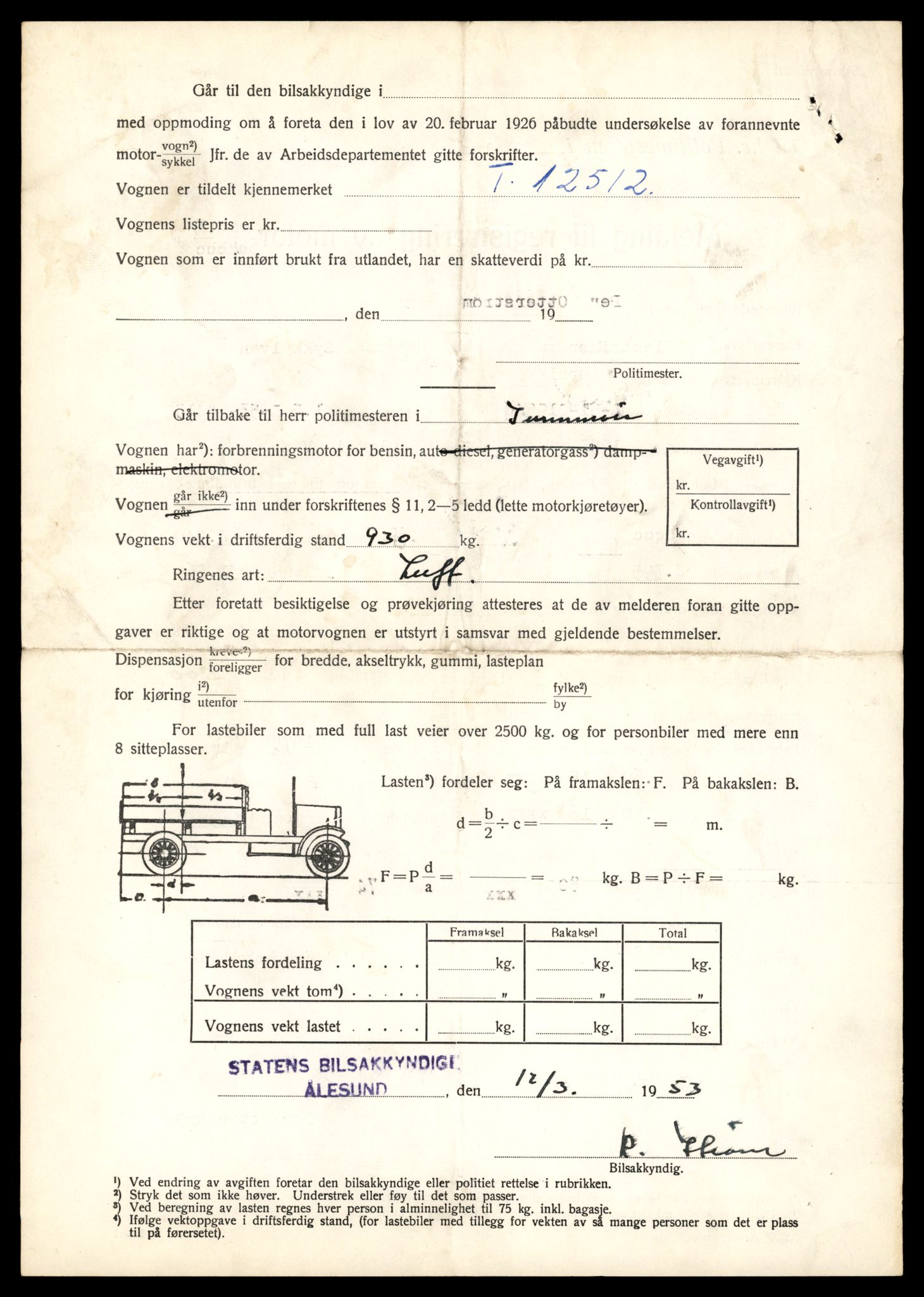 Møre og Romsdal vegkontor - Ålesund trafikkstasjon, AV/SAT-A-4099/F/Fe/L0034: Registreringskort for kjøretøy T 12500 - T 12652, 1927-1998, s. 261