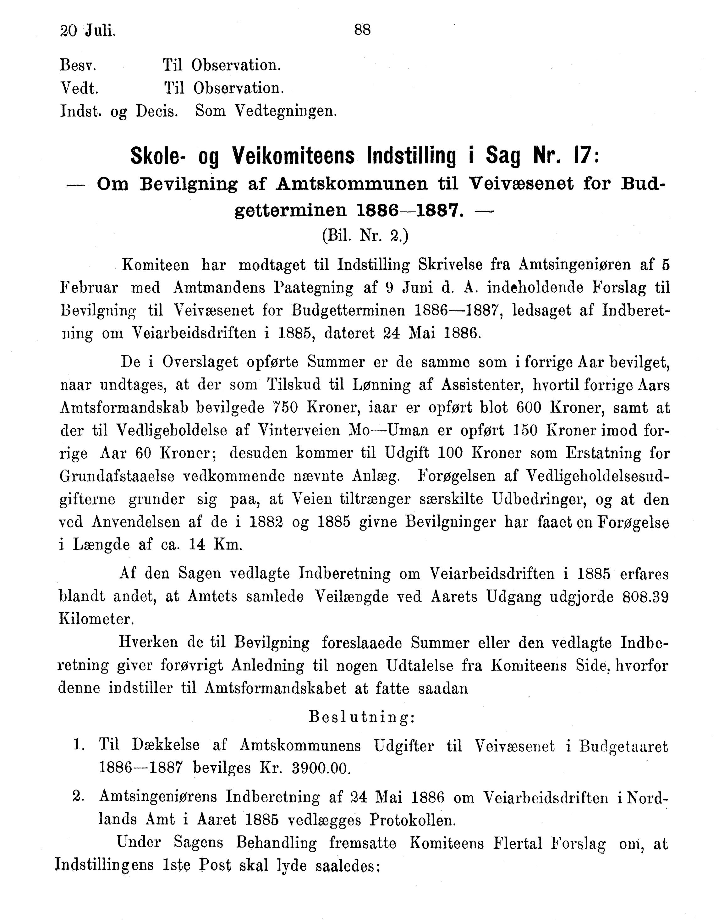 Nordland Fylkeskommune. Fylkestinget, AIN/NFK-17/176/A/Ac/L0015: Fylkestingsforhandlinger 1886-1890, 1886-1890